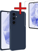 BTH BTH Samsung Galaxy A35 Hoesje Siliconen Met Screenprotector - Donkerblauw