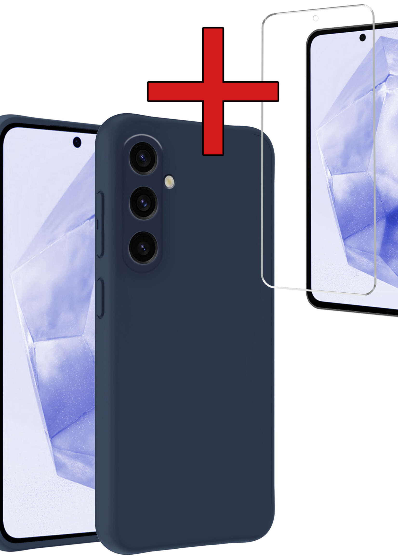 BTH Hoesje Geschikt voor Samsung A35 Hoesje Siliconen Case Hoes Met Screenprotector - Hoes Geschikt voor Samsung Galaxy A35 5G Hoes Cover Case - Donkerblauw