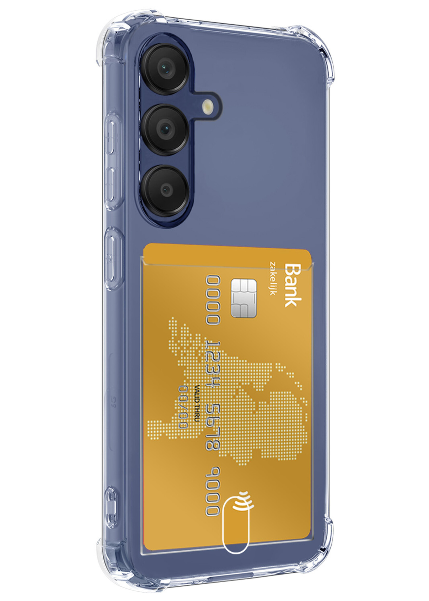 BTH Hoesje Geschikt voor Samsung A15 Hoesje Met Pasjeshouder Siliconen Case Met Kaarthouder Met Screenprotector - Hoes Geschikt voor Samsung Galaxy A15 Hoesje Shock Proof Case - Transparant