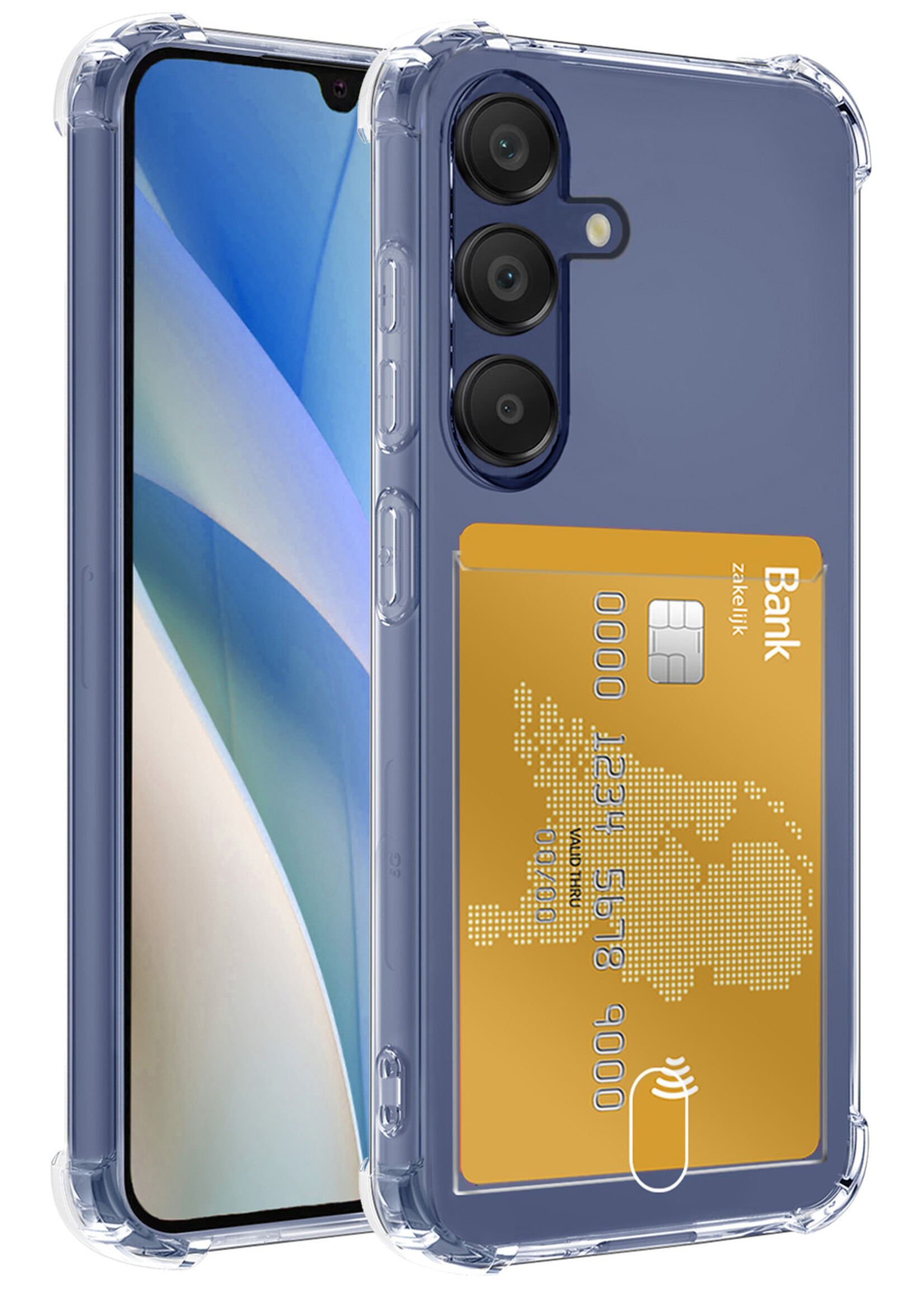 BTH Hoesje Geschikt voor Samsung A15 Hoesje Met Pasjeshouder Siliconen Case Met Kaarthouder - Hoes Geschikt voor Samsung Galaxy A15 Hoesje Shock Proof Case - Transparant