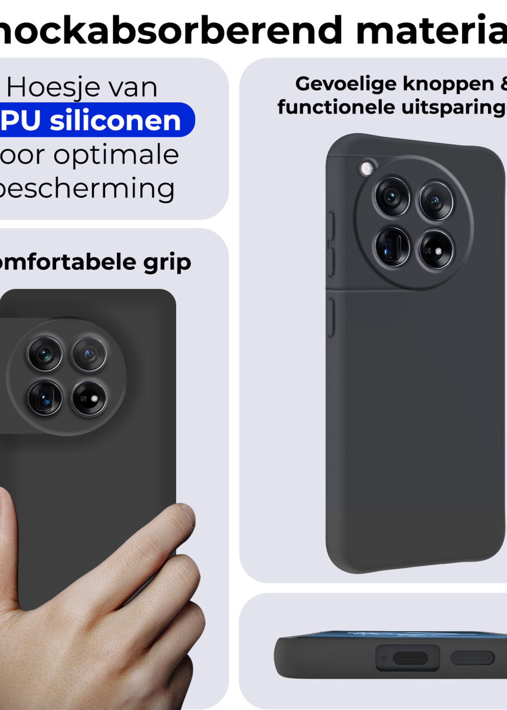 BTH Hoesje Geschikt voor OnePlus 12 Hoesje Siliconen Case Hoes - Hoes Geschikt voor OnePlus 12 Hoes Cover Case - Zwart