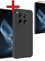 BTH BTH OnePlus 12 Hoesje Siliconen Met Screenprotector - Zwart