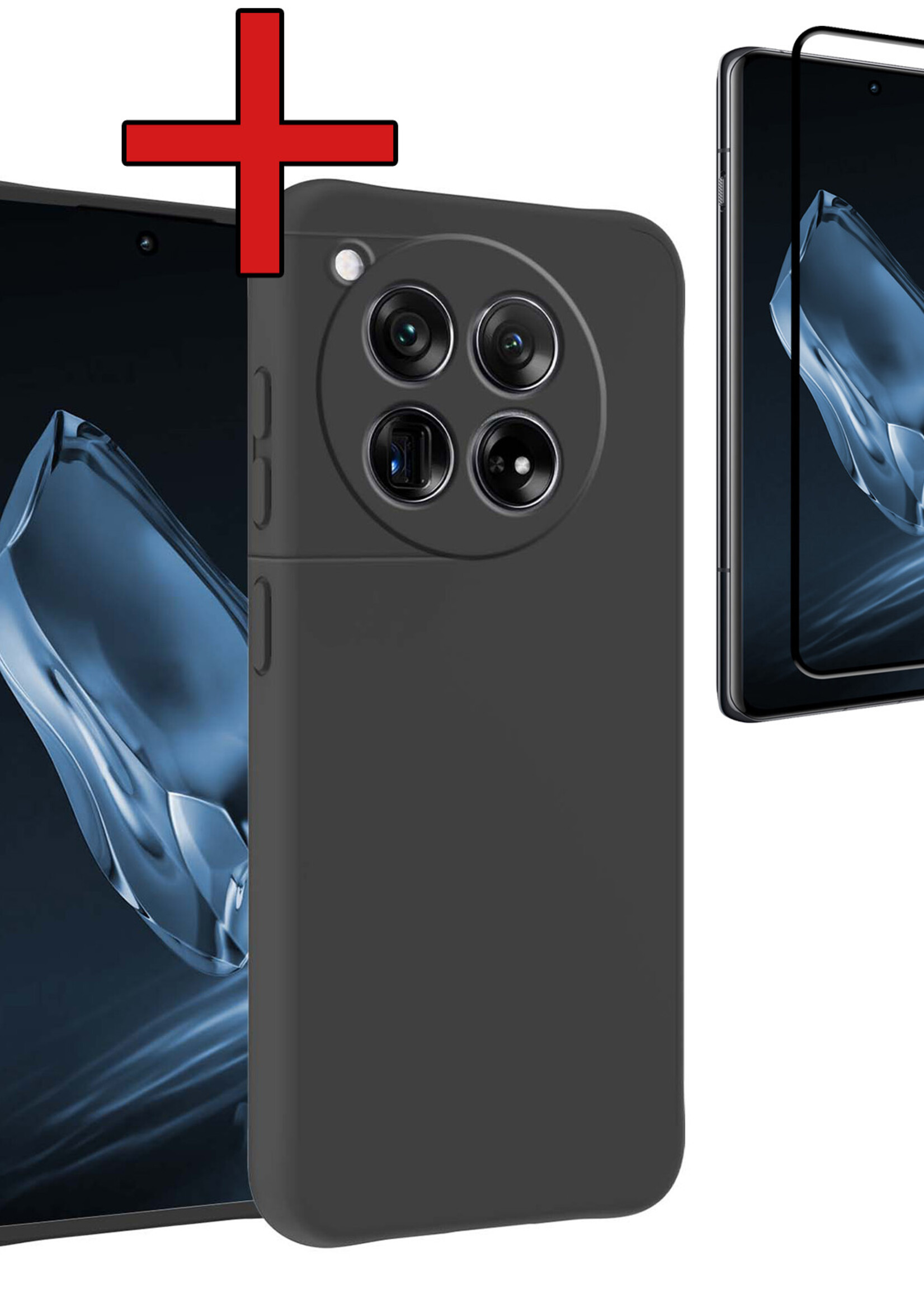 BTH Hoesje Geschikt voor OnePlus 12 Hoesje Siliconen Case Hoes Met Screenprotector - Hoes Geschikt voor OnePlus 12 Hoes Cover Case - Zwart