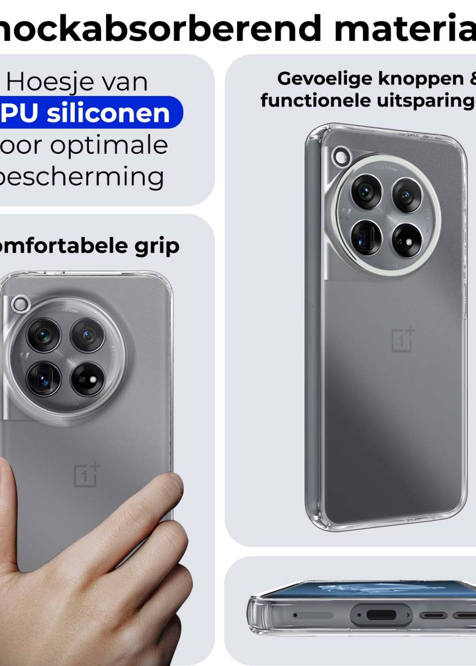 BTH Hoesje Geschikt voor OnePlus 12 Hoesje Siliconen Case Hoes Met 2x Screenprotector - Hoes Geschikt voor OnePlus 12 Hoes Cover Case - Transparant