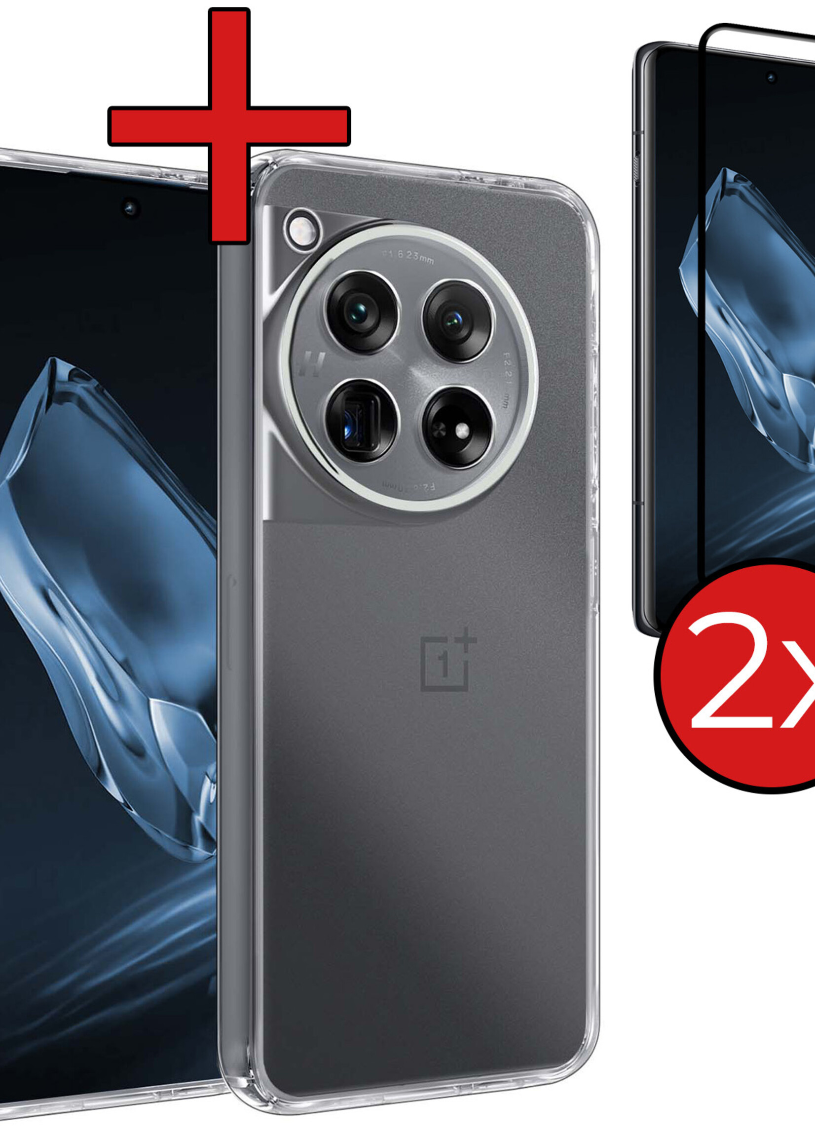 BTH Hoesje Geschikt voor OnePlus 12 Hoesje Siliconen Case Hoes Met 2x Screenprotector - Hoes Geschikt voor OnePlus 12 Hoes Cover Case - Transparant