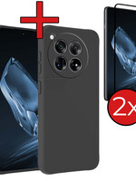 BTH BTH OnePlus 12 Hoesje Siliconen Met 2x Screenprotector - Zwart