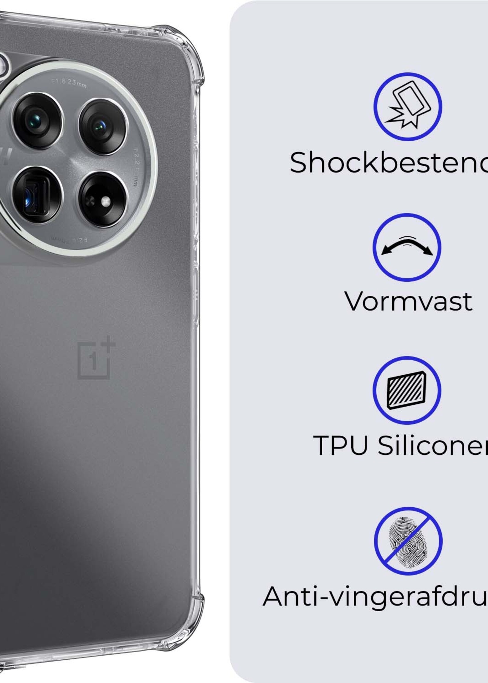 BTH Hoesje Geschikt voor OnePlus 12 Hoesje Siliconen Shock Proof Case Hoes - Hoes Geschikt voor OnePlus 12 Hoes Cover Case Shockproof - Transparant - 2 PACK