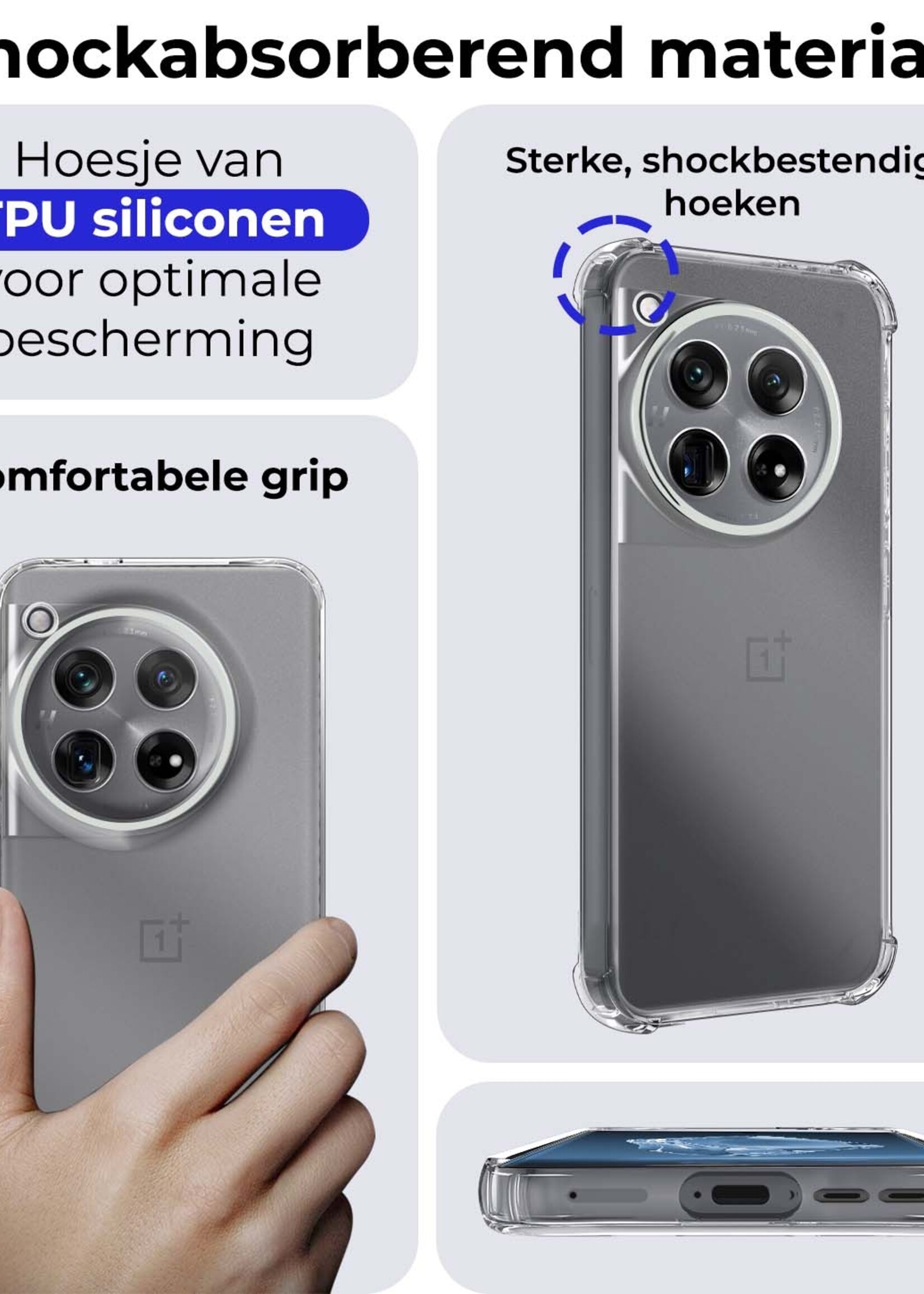 BTH Hoesje Geschikt voor OnePlus 12 Hoesje Siliconen Shock Proof Case Hoes - Hoes Geschikt voor OnePlus 12 Hoes Cover Case Shockproof - Transparant - 2 PACK