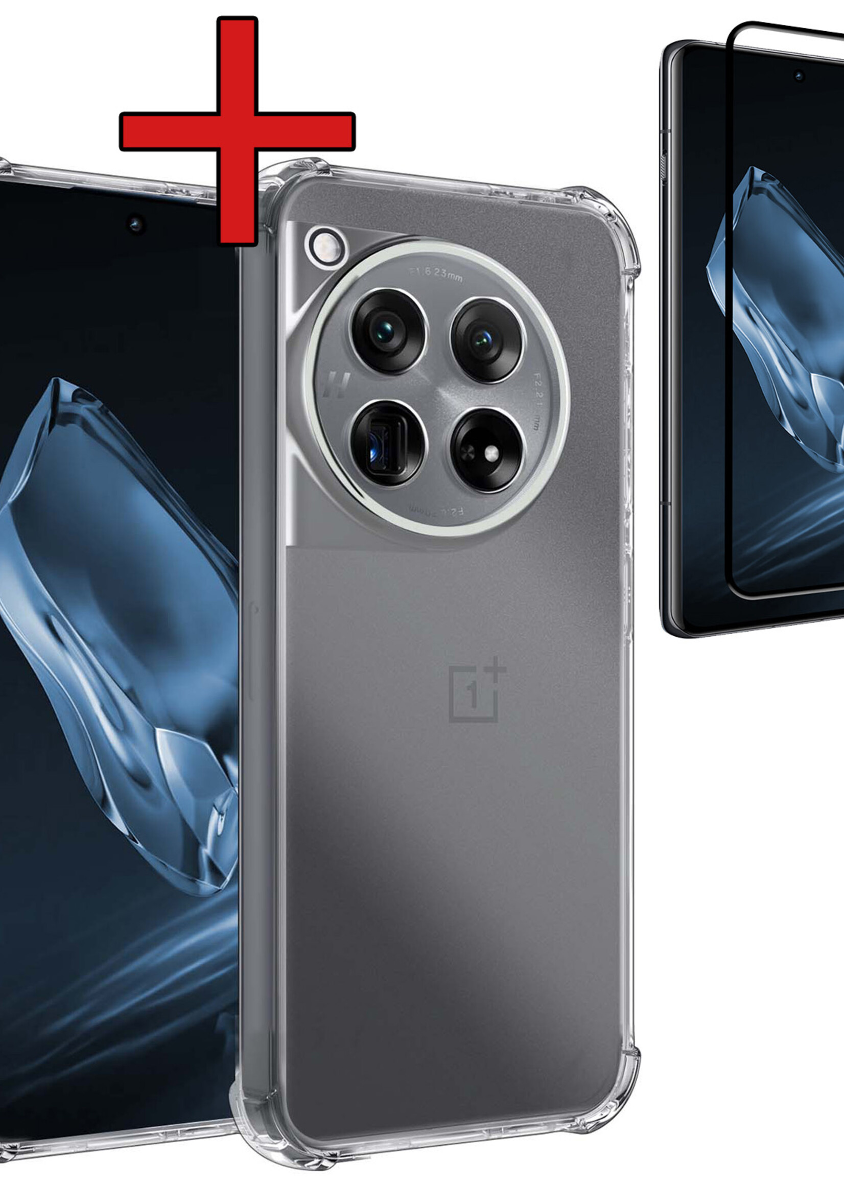 BTH Hoesje Geschikt voor OnePlus 12 Hoesje Siliconen Shock Proof Case Hoes Met Screenprotector - Hoes Geschikt voor OnePlus 12 Hoes Cover Case Shockproof - Transparant