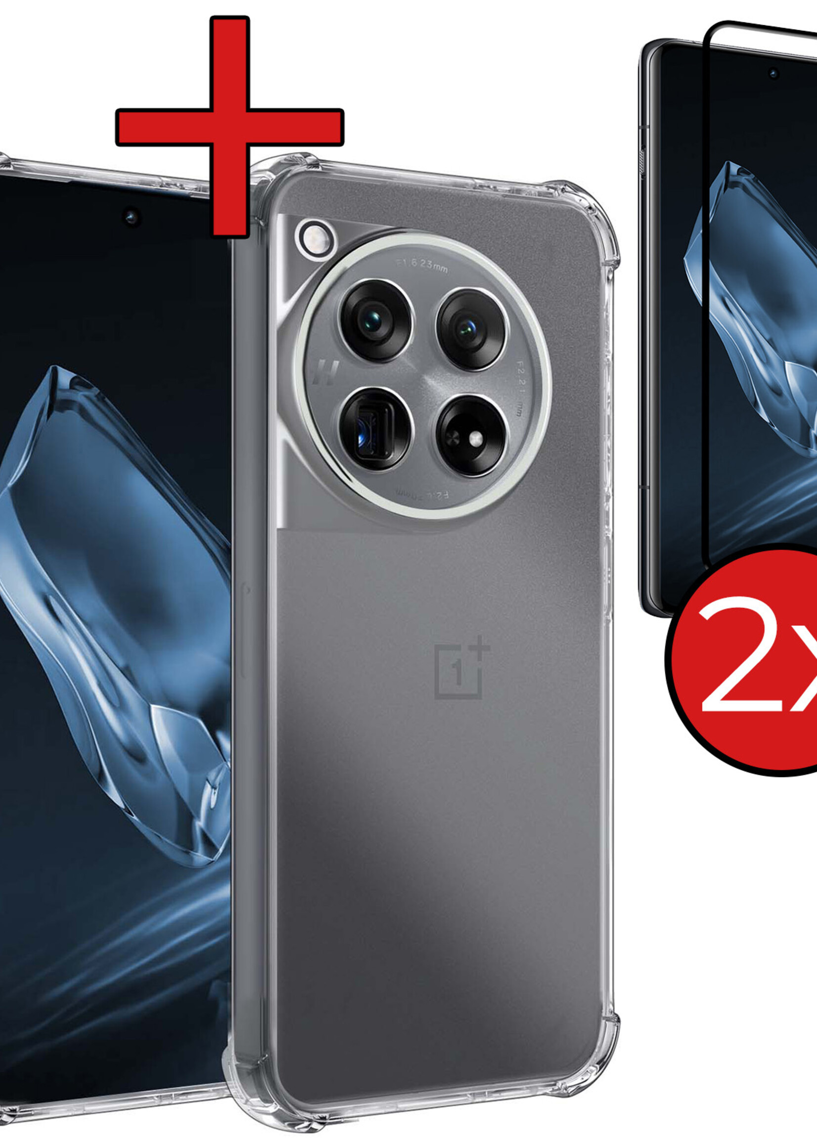 BTH Hoesje Geschikt voor OnePlus 12 Hoesje Siliconen Shock Proof Case Hoes Met 2x Screenprotector - Hoes Geschikt voor OnePlus 12 Hoes Cover Case Shockproof - Transparant