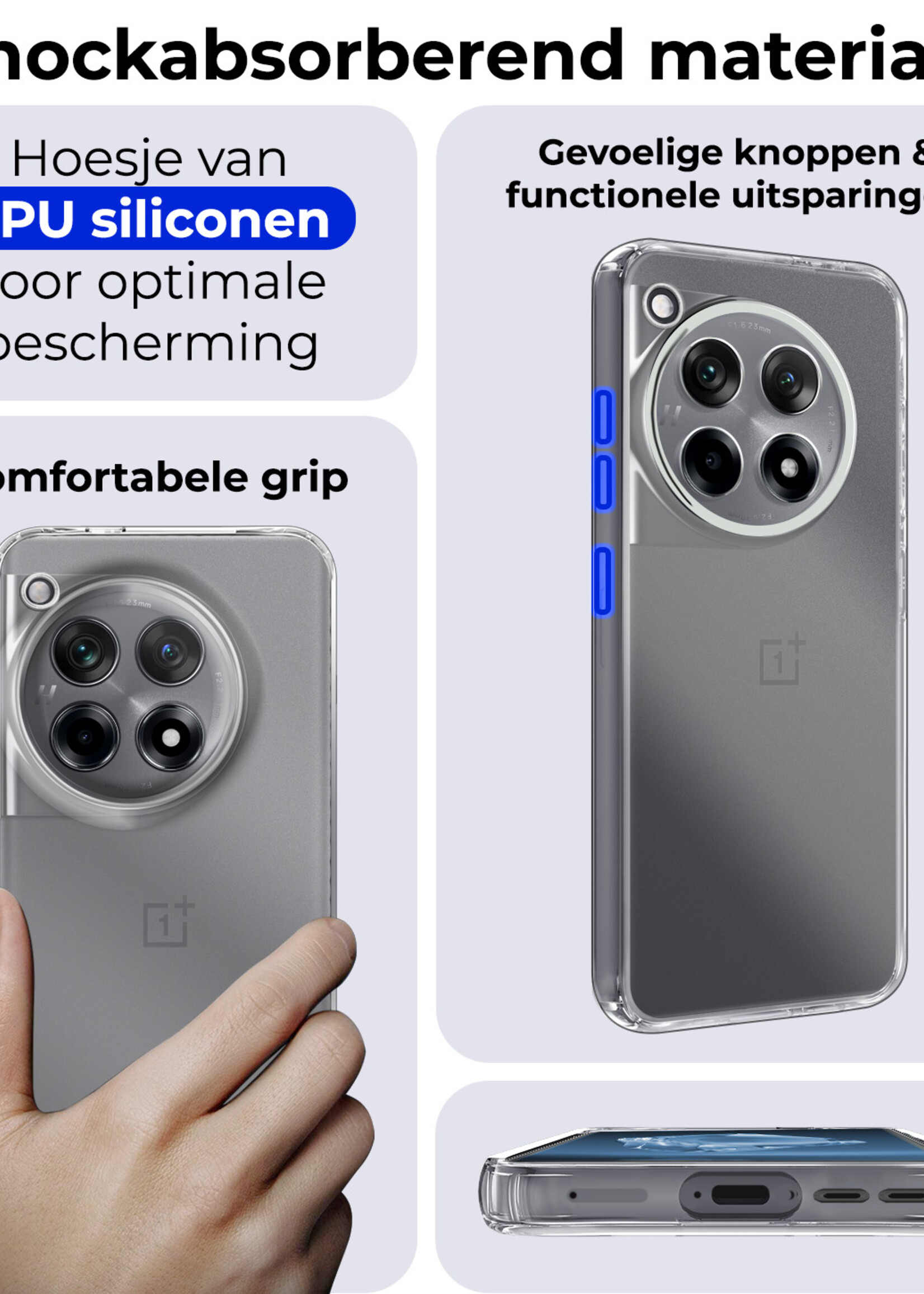 BTH Hoesje Geschikt voor OnePlus 12R Hoesje Siliconen Case Hoes - Hoes Geschikt voor OnePlus 12R Hoes Cover Case - Transparant - 2 PACK