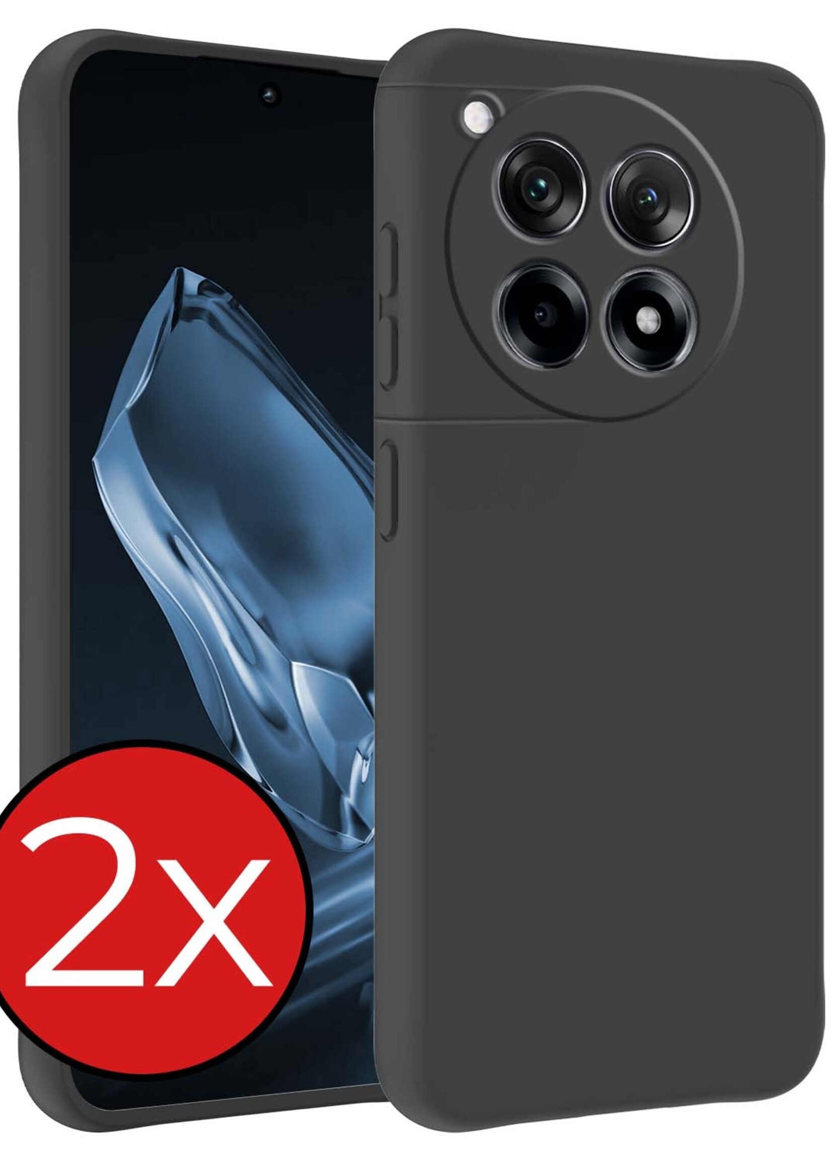 BTH Hoesje Geschikt voor OnePlus 12R Hoesje Siliconen Case Hoes - Hoes Geschikt voor OnePlus 12R Hoes Cover Case - Zwart - 2 PACK