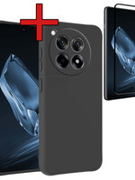 BTH BTH OnePlus 12R Hoesje Siliconen Met Screenprotector - Zwart