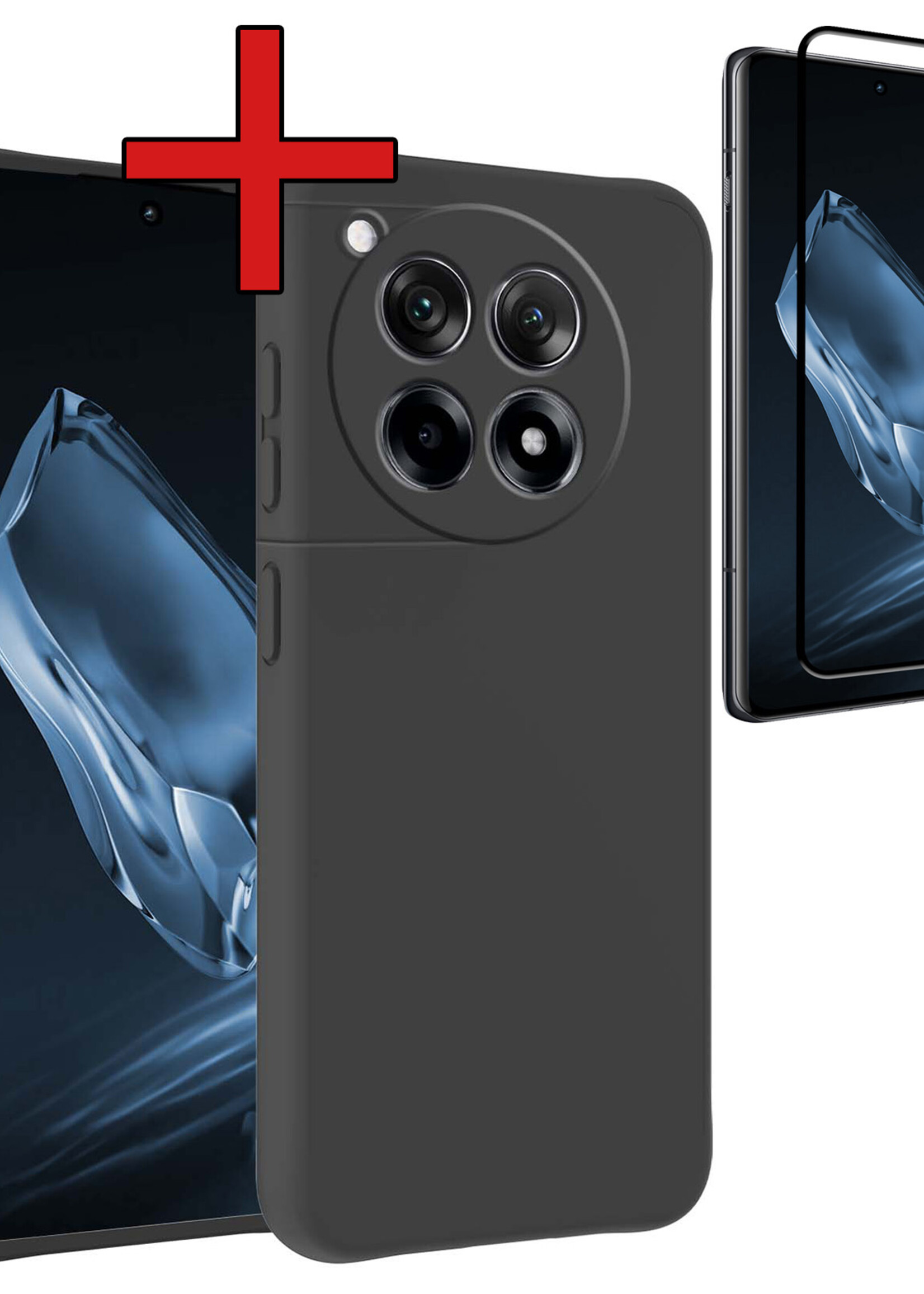 BTH Hoesje Geschikt voor OnePlus 12R Hoesje Siliconen Case Hoes Met Screenprotector - Hoes Geschikt voor OnePlus 12R Hoes Cover Case - Zwart
