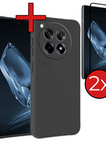 BTH BTH OnePlus 12R Hoesje Siliconen Met 2x Screenprotector - Zwart