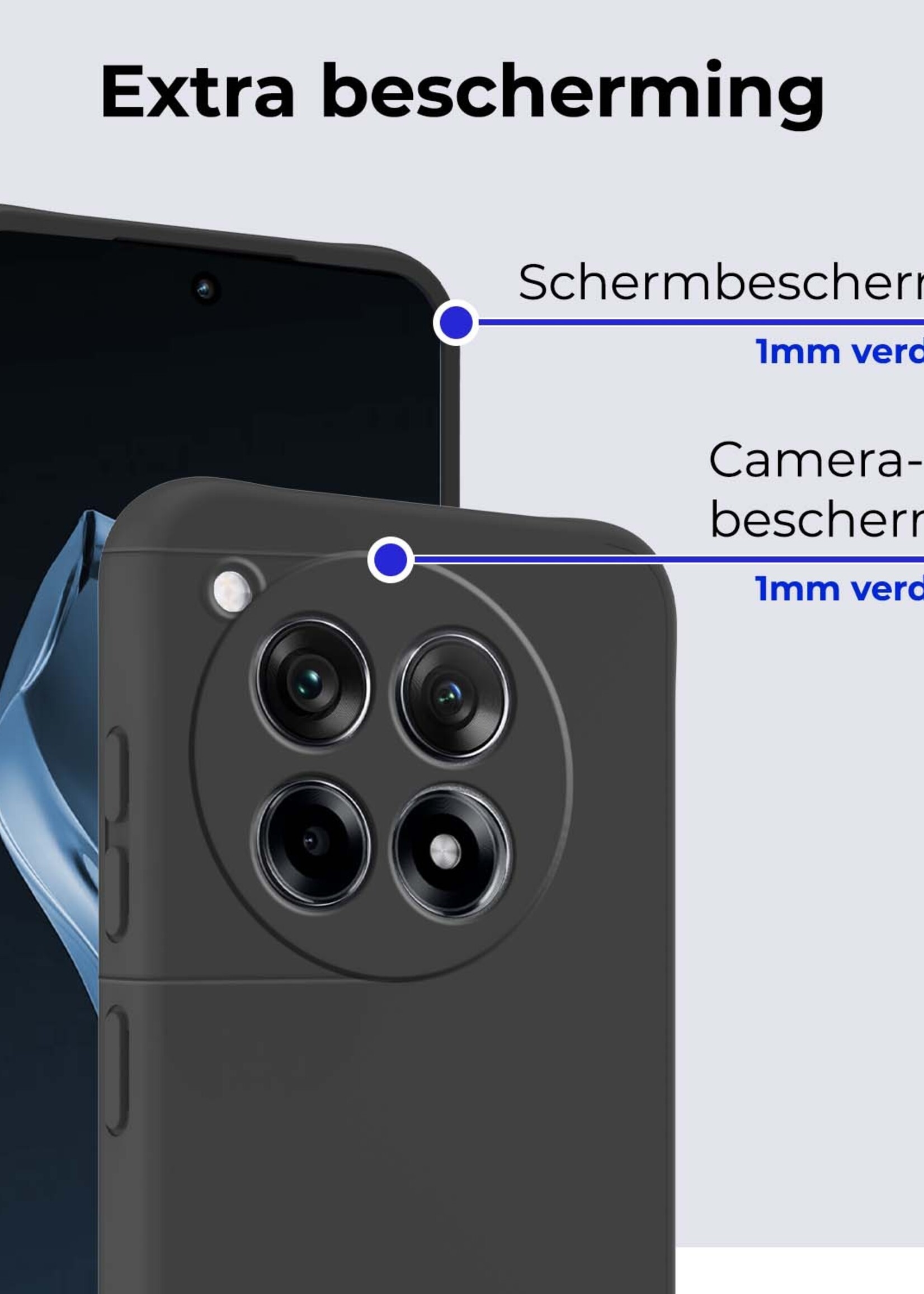 BTH Hoesje Geschikt voor OnePlus 12R Hoesje Siliconen Case Hoes Met 2x Screenprotector - Hoes Geschikt voor OnePlus 12R Hoes Cover Case - Zwart