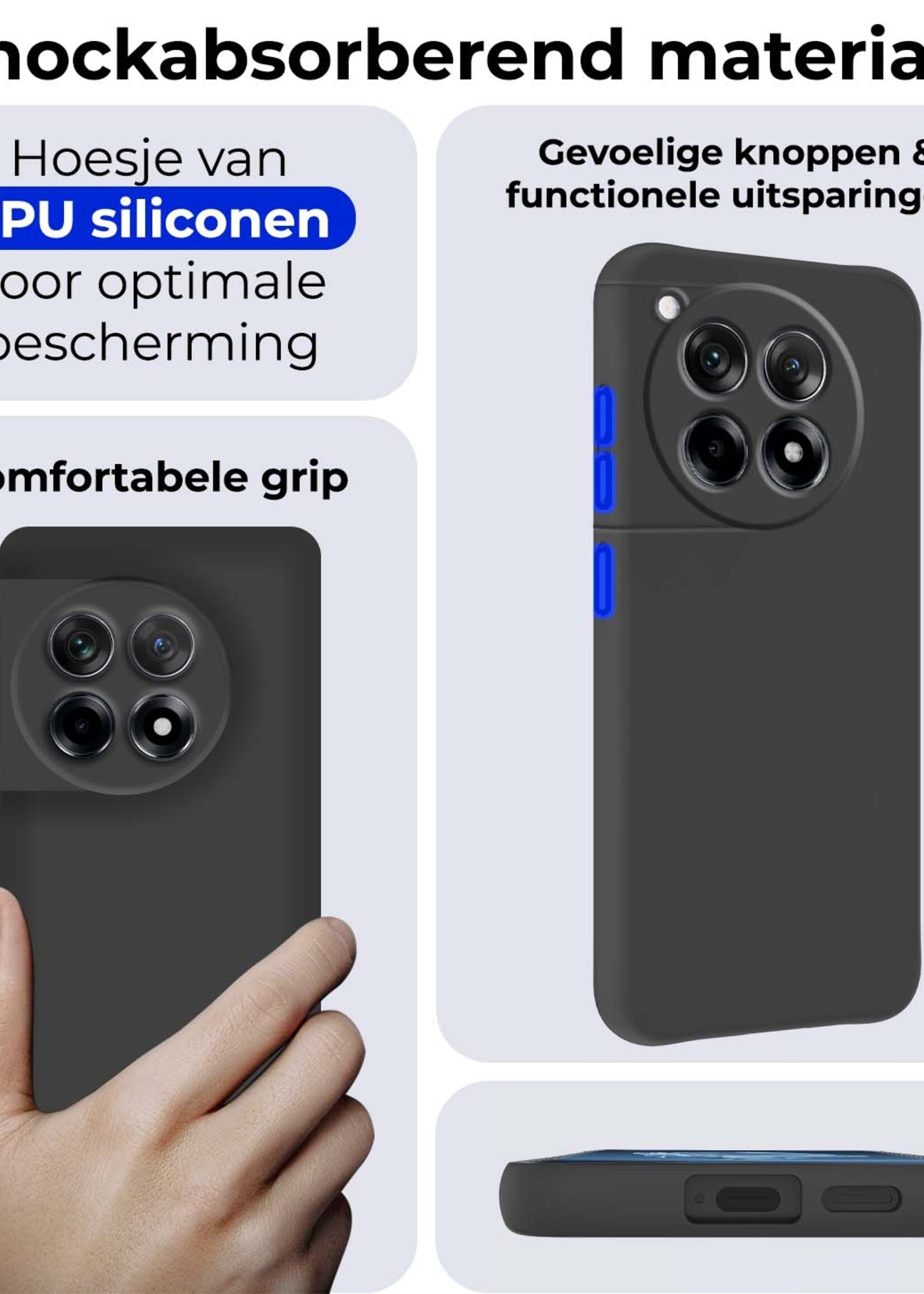 BTH Hoesje Geschikt voor OnePlus 12R Hoesje Siliconen Case Hoes Met 2x Screenprotector - Hoes Geschikt voor OnePlus 12R Hoes Cover Case - Zwart