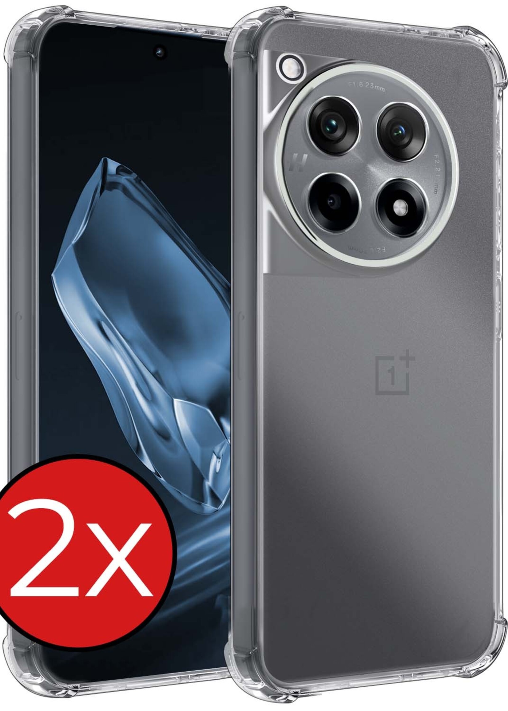 BTH Hoesje Geschikt voor OnePlus 12R Hoesje Siliconen Shock Proof Case Hoes - Hoes Geschikt voor OnePlus 12R Hoes Cover Case Shockproof - Transparant - 2 PACK