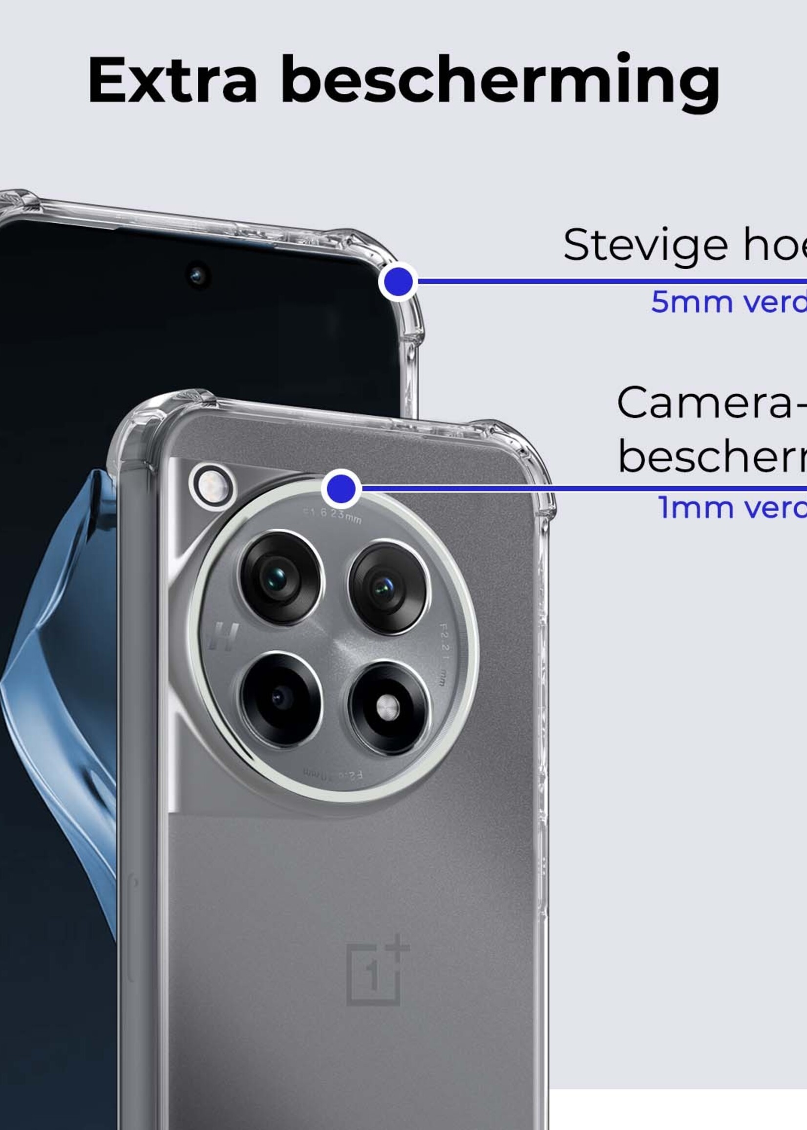 BTH Hoesje Geschikt voor OnePlus 12R Hoesje Siliconen Shock Proof Case Hoes - Hoes Geschikt voor OnePlus 12R Hoes Cover Case Shockproof - Transparant - 2 PACK