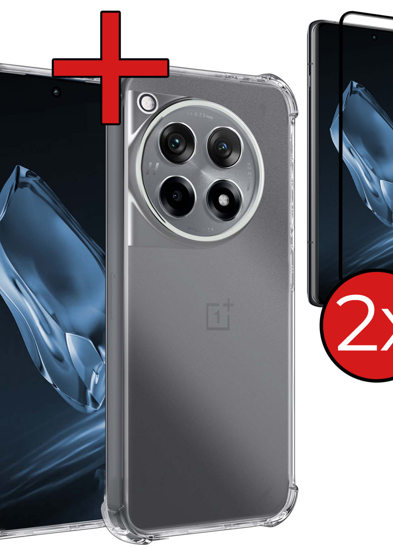 BTH Hoesje Geschikt voor OnePlus 12R Hoesje Siliconen Shock Proof Case Hoes Met 2x Screenprotector - Hoes Geschikt voor OnePlus 12R Hoes Cover Case Shockproof - Transparant