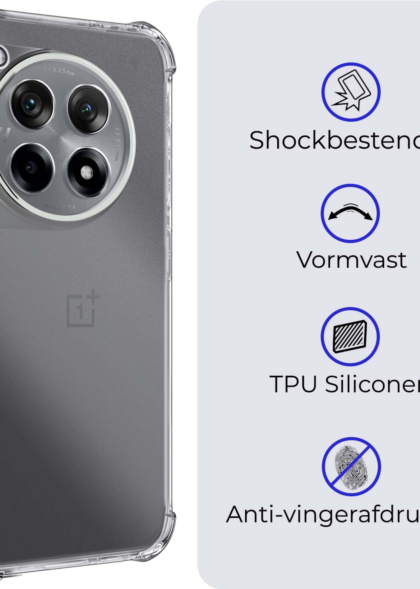 BTH Hoesje Geschikt voor OnePlus 12R Hoesje Siliconen Shock Proof Case Hoes Met 2x Screenprotector - Hoes Geschikt voor OnePlus 12R Hoes Cover Case Shockproof - Transparant