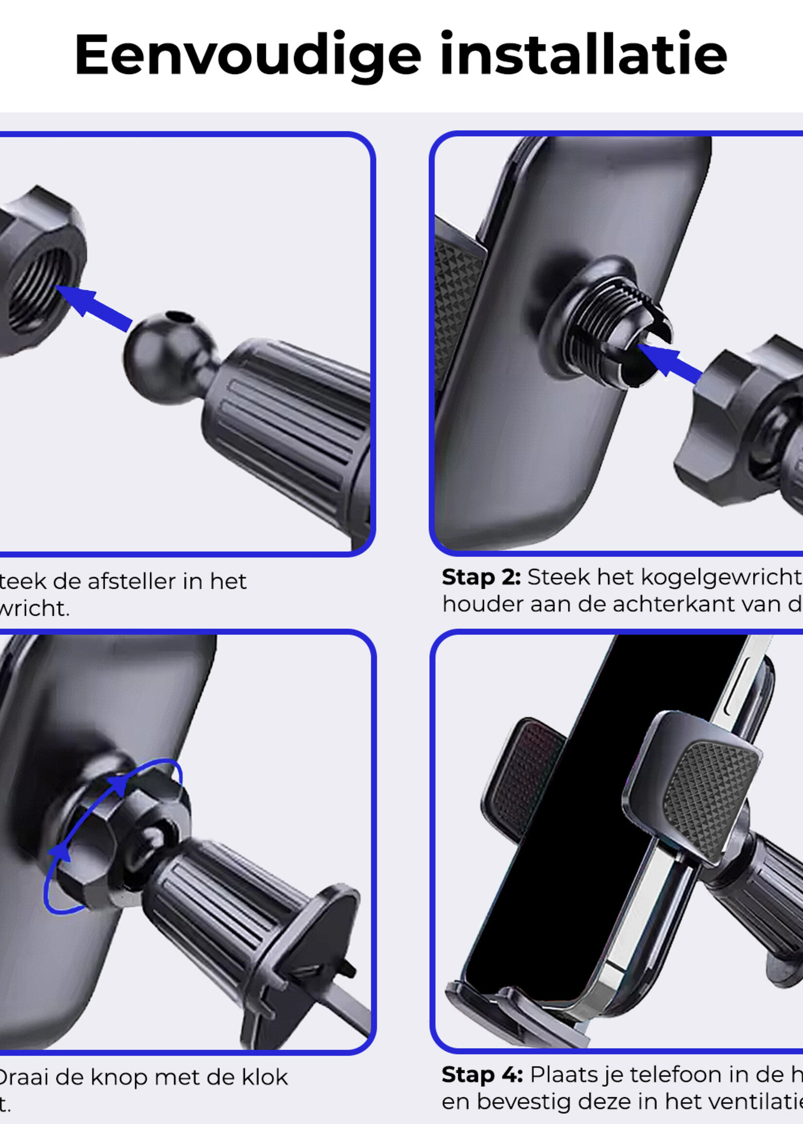 BTH Telefoonhouders Auto Ventilatie Universeel Telefoonhouder Auto Verstelbaar - Auto Telefoonhouder Draaibaar Auto Accessoires - Zwart