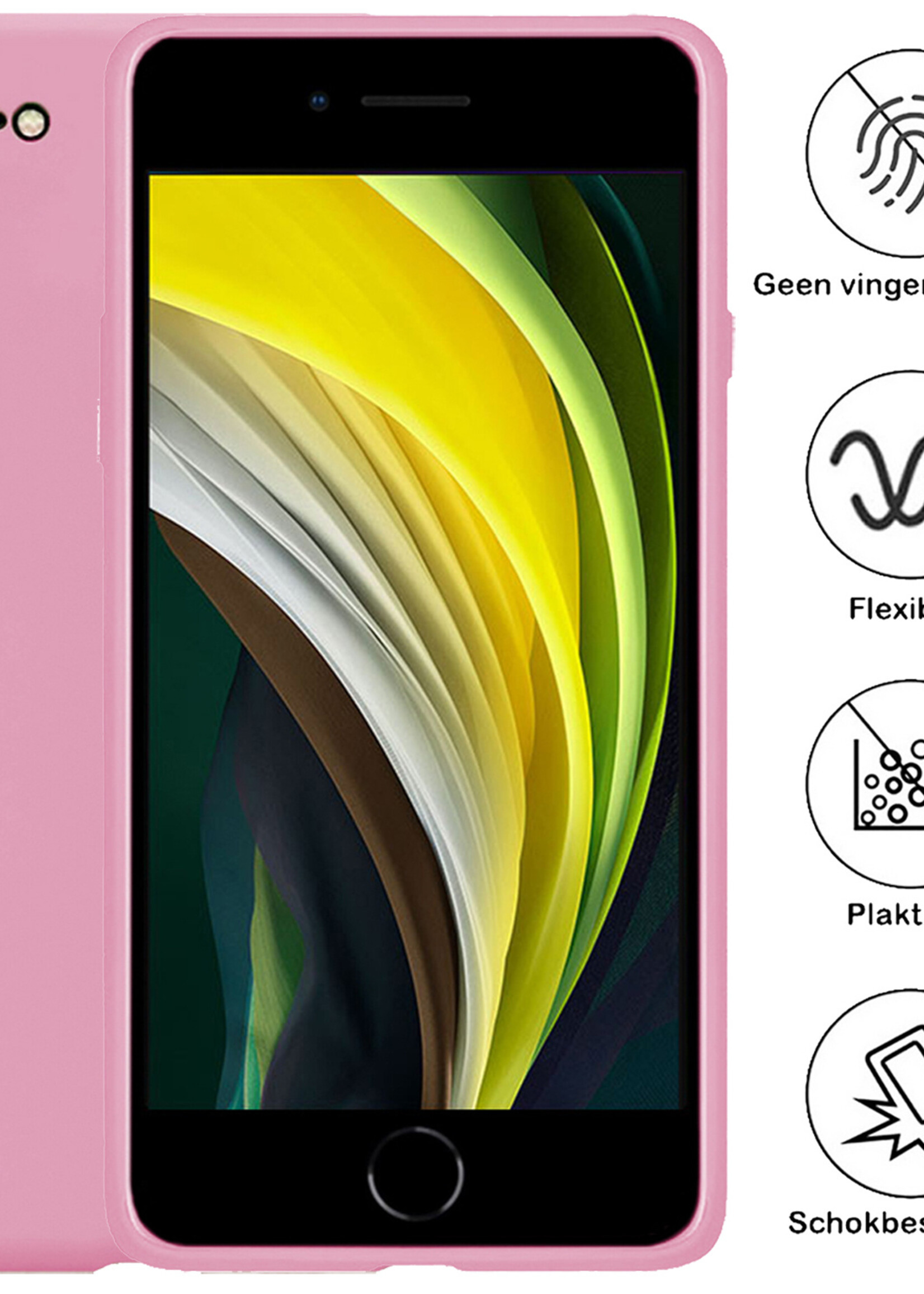 BTH Hoesje Geschikt voor iPhone SE 2022 Hoesje Siliconen Case Hoes - Hoes Geschikt voor iPhone SE (2022) Hoes Cover Case - Donkerroze - 2 PACK