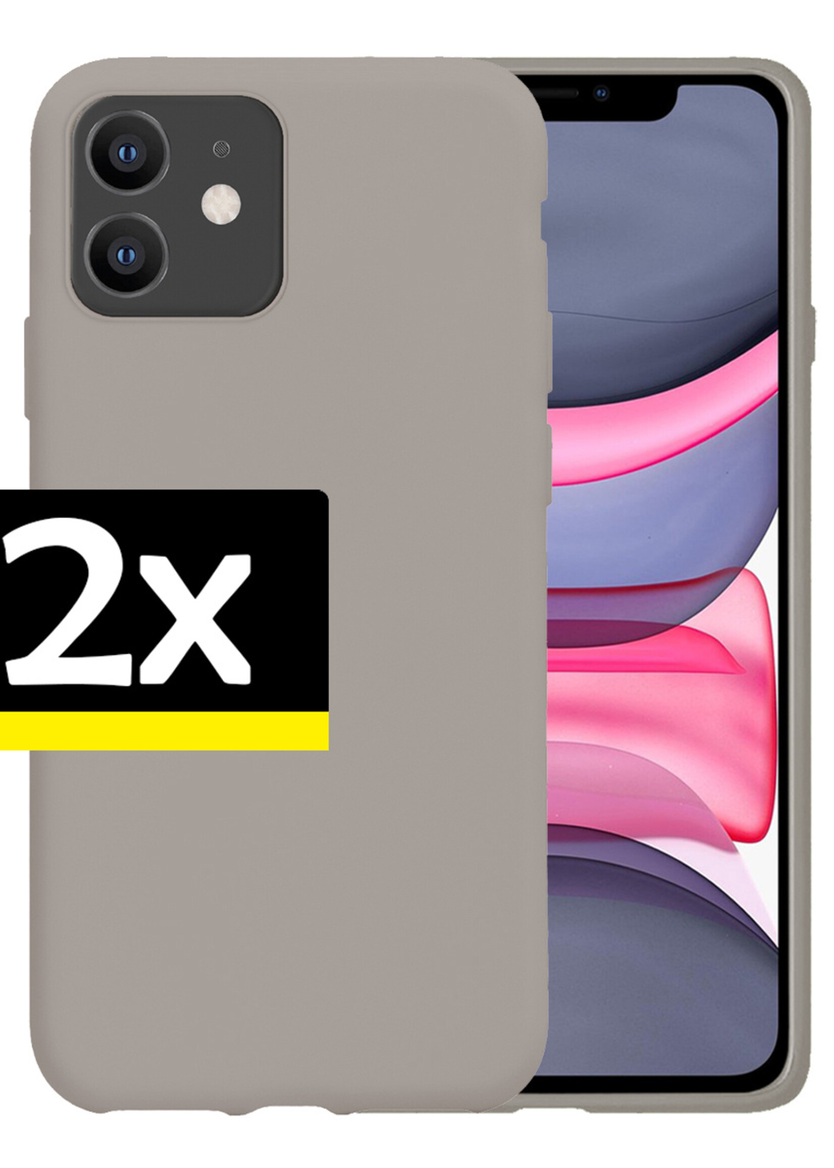 BTH Hoesje Geschikt voor iPhone 11 Hoesje Siliconen Case Hoes - Hoes Geschikt voor iPhone 11 Hoes Cover Case - Grijs - 2 PACK