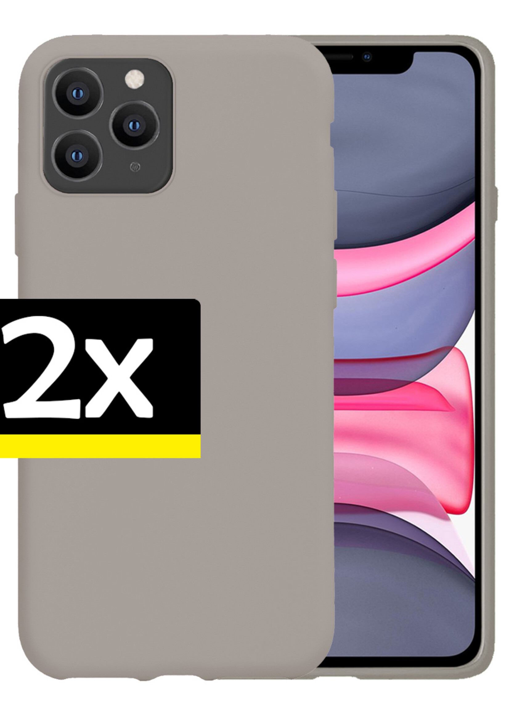 BTH Hoesje Geschikt voor iPhone 11 Pro Hoesje Siliconen Case Hoes - Hoes Geschikt voor iPhone 11 Pro Hoes Cover Case - Grijs - 2 PACK