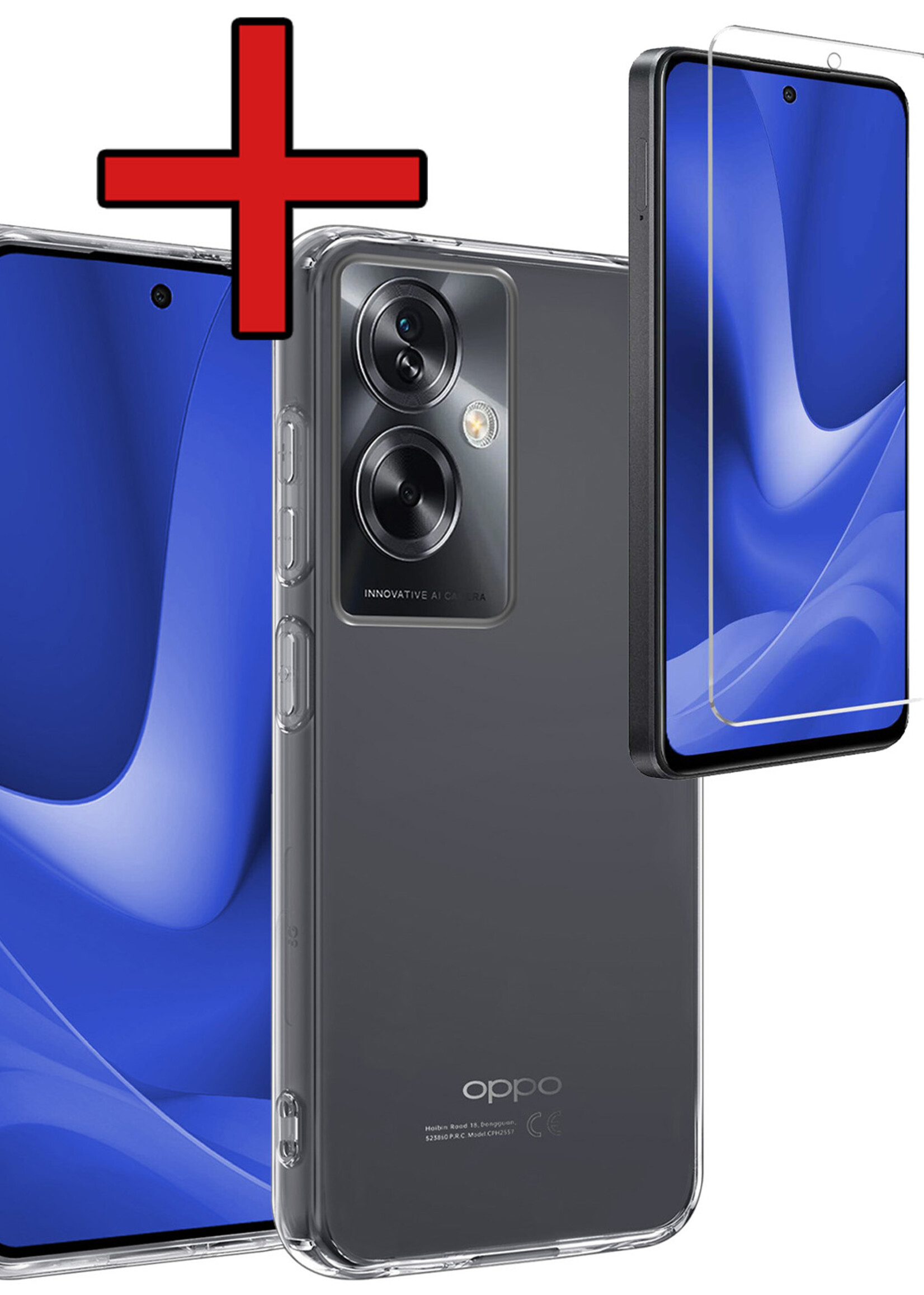 BTH Hoesje Geschikt voor OPPO A79 Hoesje Siliconen Case Hoes Met Screenprotector - Hoes Geschikt voor OPPO A79 Hoes Cover Case - Transparant