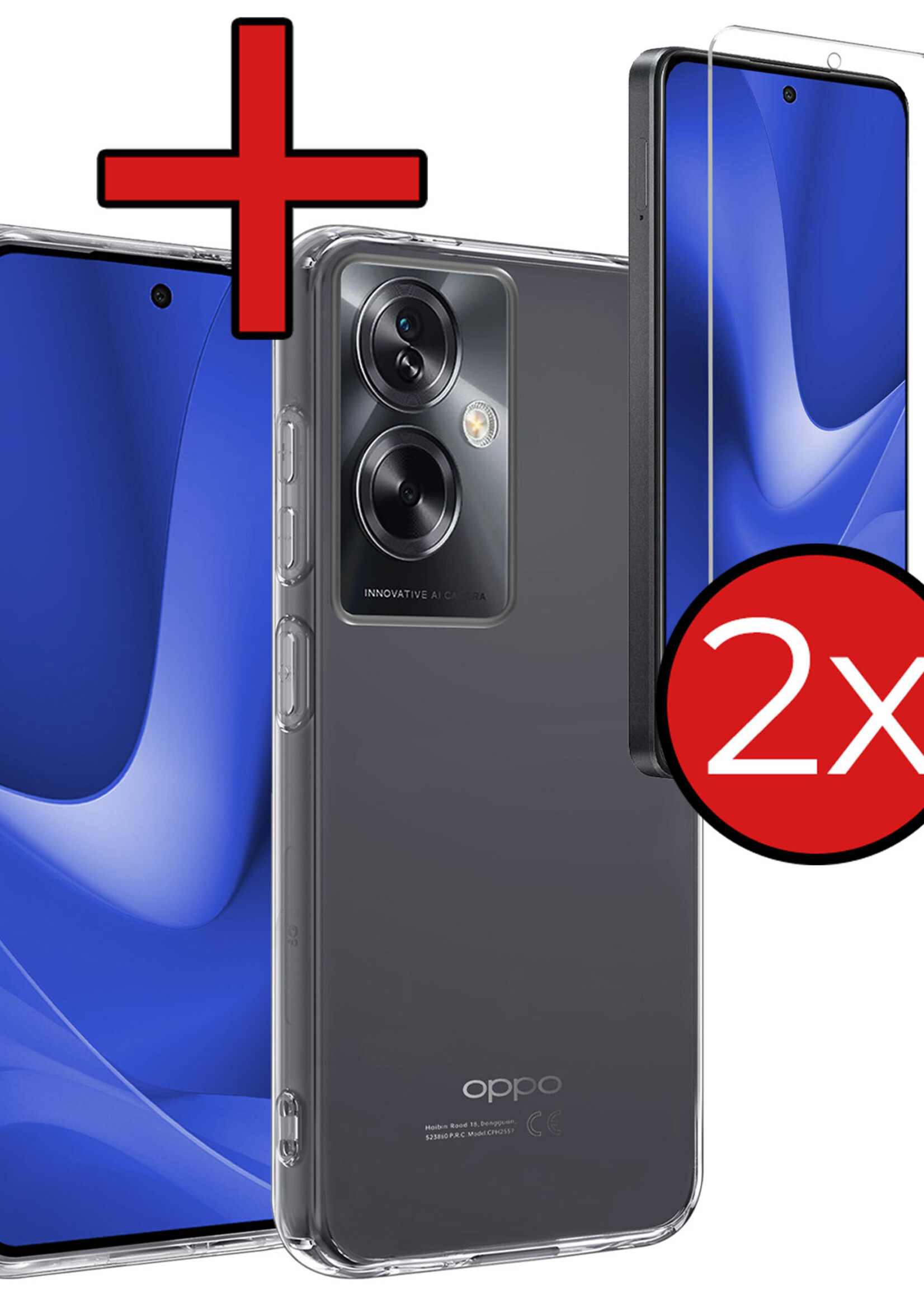 BTH Hoesje Geschikt voor OPPO A79 Hoesje Siliconen Case Hoes Met 2x Screenprotector - Hoes Geschikt voor OPPO A79 Hoes Cover Case - Transparant