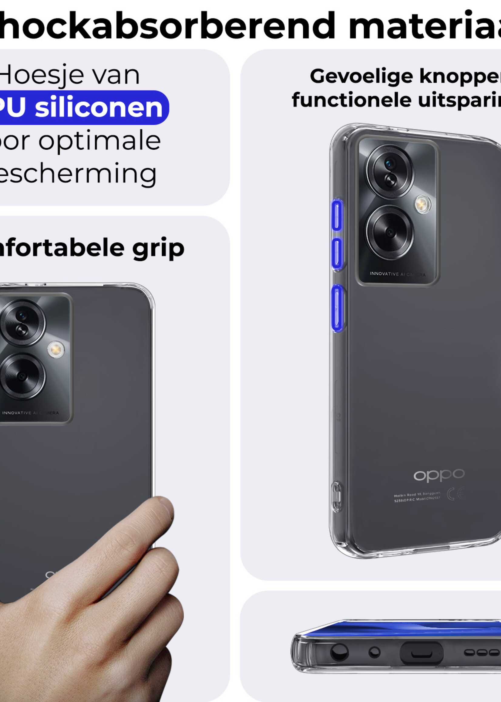 BTH Hoesje Geschikt voor OPPO A79 Hoesje Siliconen Case Hoes Met 2x Screenprotector - Hoes Geschikt voor OPPO A79 Hoes Cover Case - Transparant