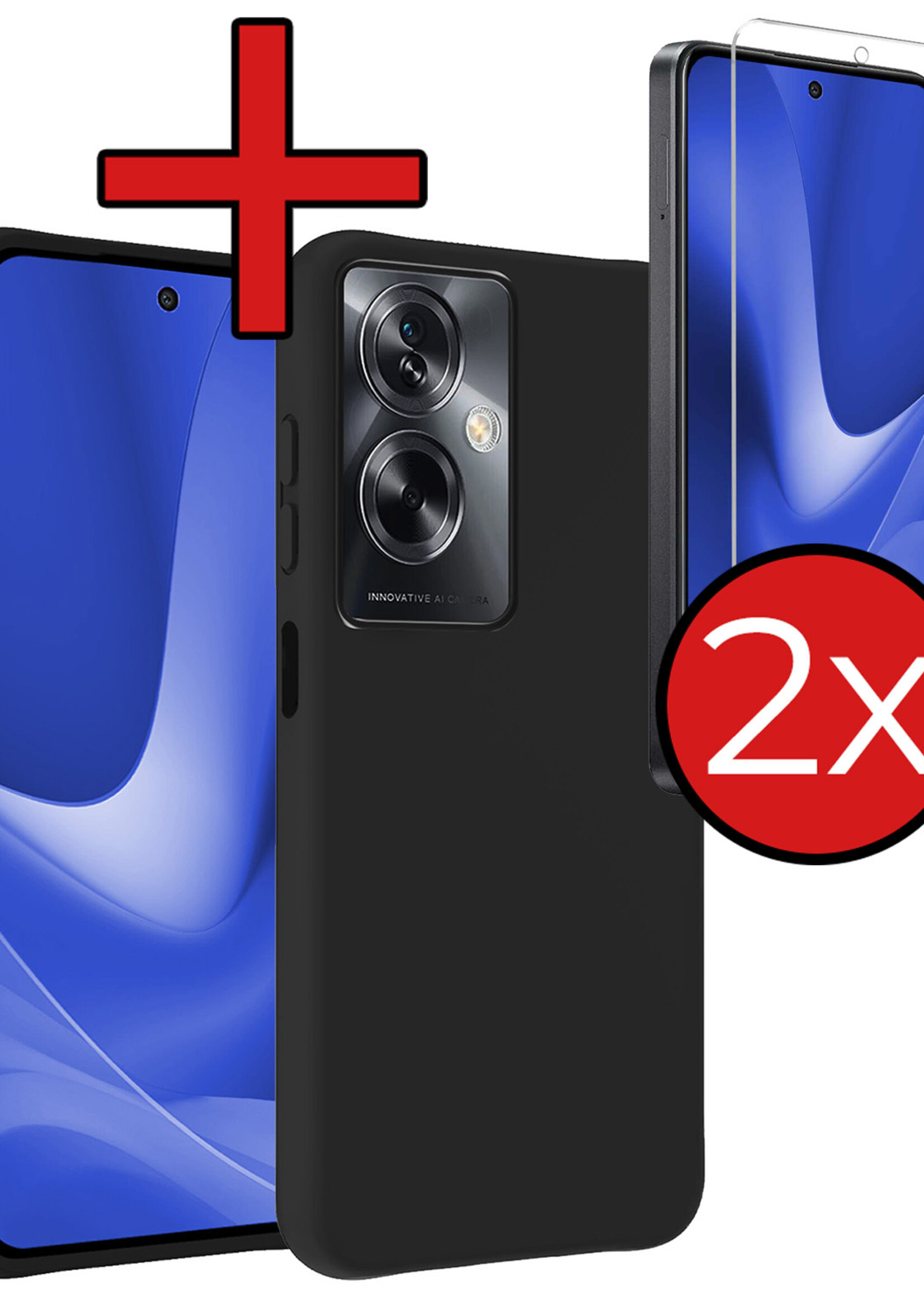 BTH Hoesje Geschikt voor OPPO A79 Hoesje Siliconen Case Hoes Met 2x Screenprotector - Hoes Geschikt voor OPPO A79 Hoes Cover Case - Zwart