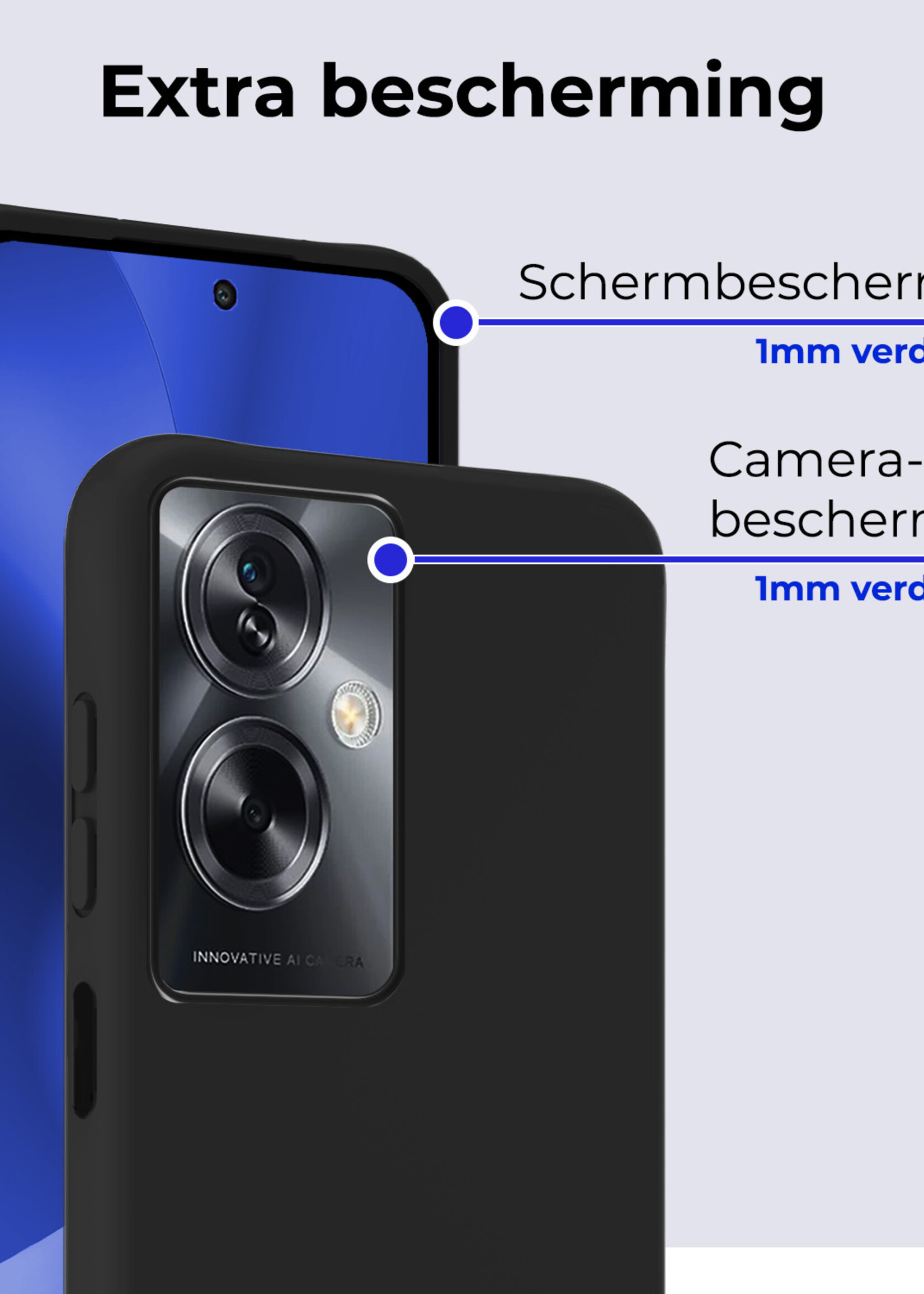 BTH Hoesje Geschikt voor OPPO A79 Hoesje Siliconen Case Hoes Met 2x Screenprotector - Hoes Geschikt voor OPPO A79 Hoes Cover Case - Zwart