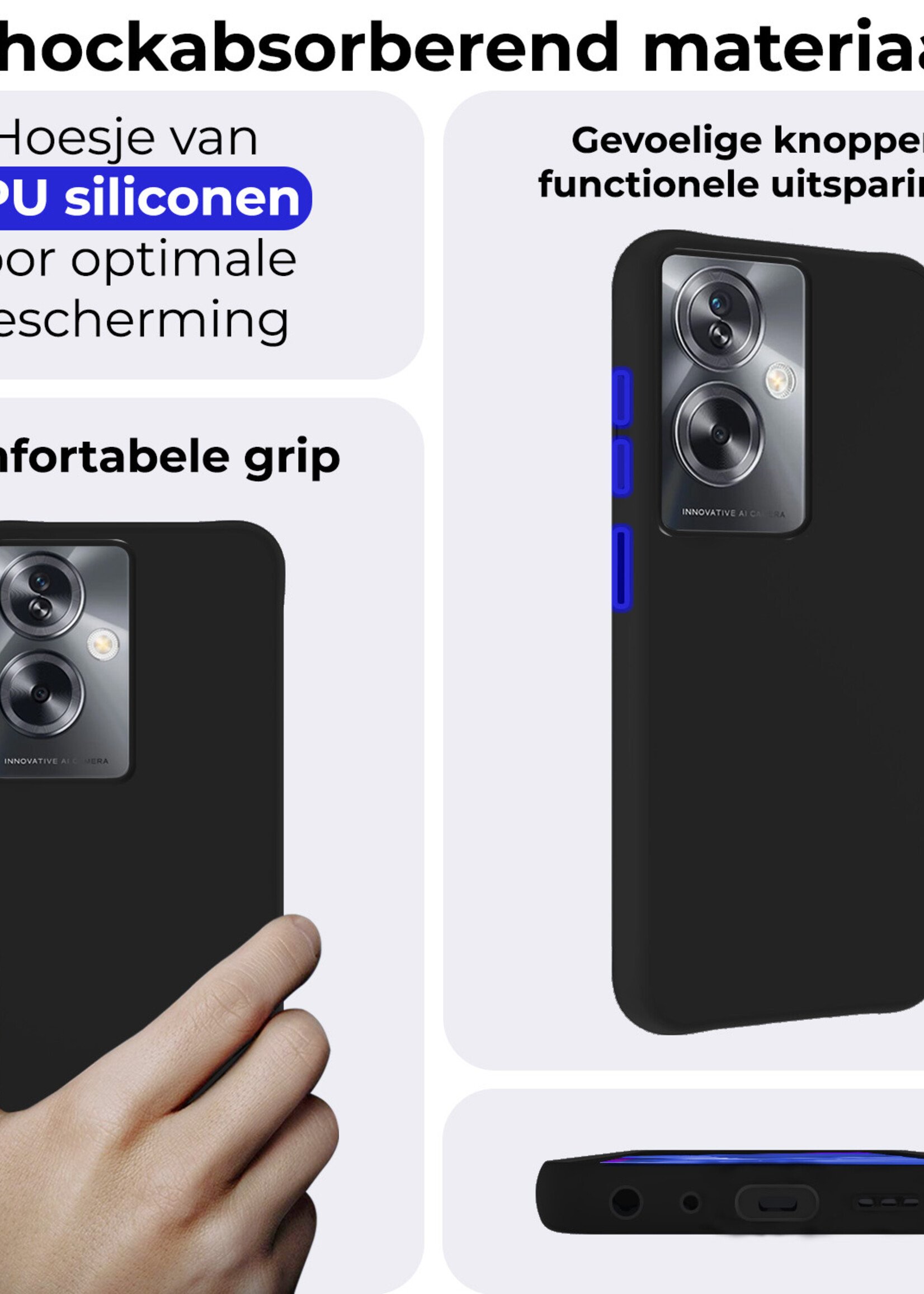 BTH Hoesje Geschikt voor OPPO A79 Hoesje Siliconen Case Hoes Met 2x Screenprotector - Hoes Geschikt voor OPPO A79 Hoes Cover Case - Zwart
