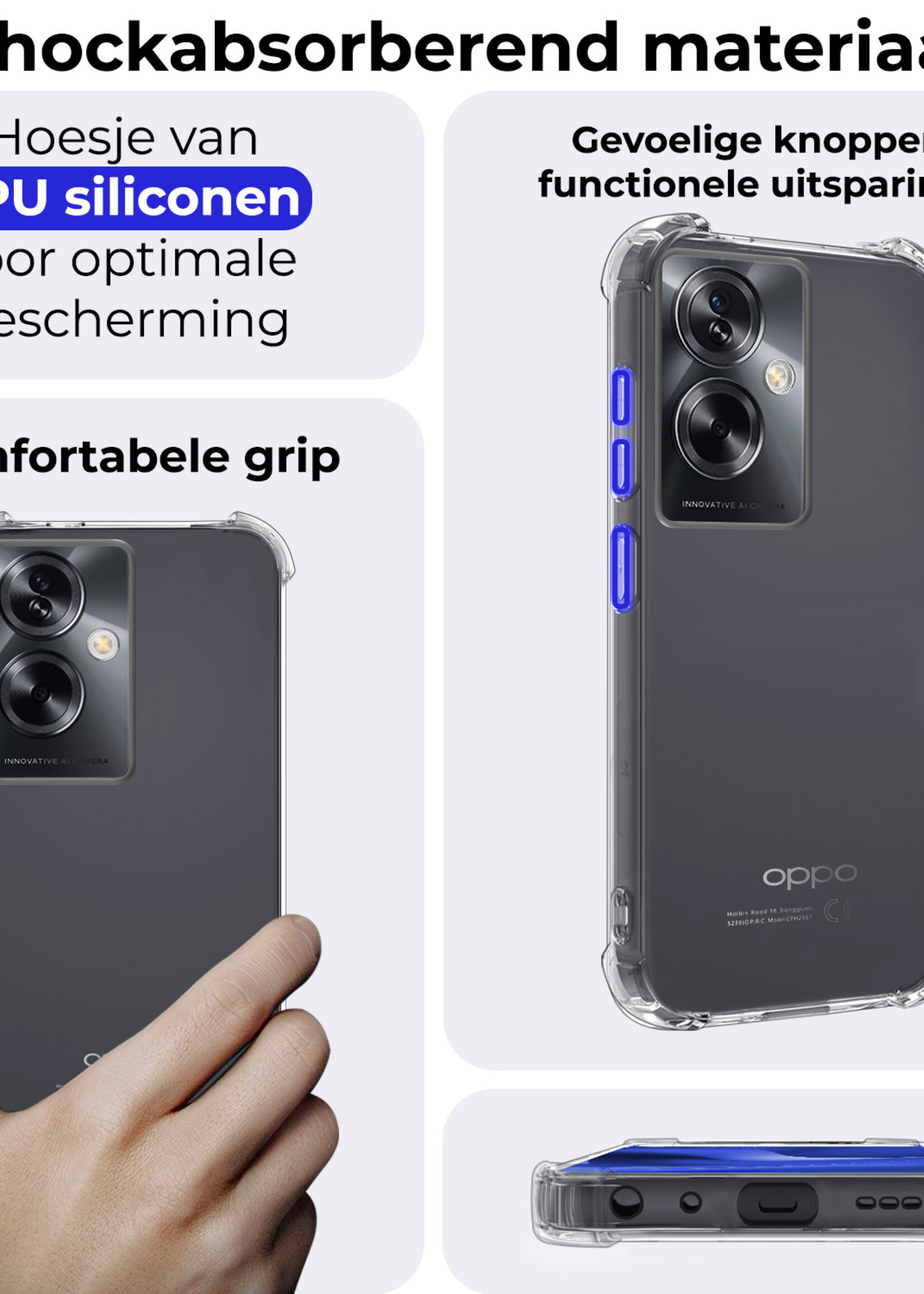 BTH Hoesje Geschikt voor OPPO A79 Hoesje Siliconen Shock Proof Case Hoes - Hoes Geschikt voor OPPO A79 Hoes Cover Case Shockproof - Transparant - 2 PACK