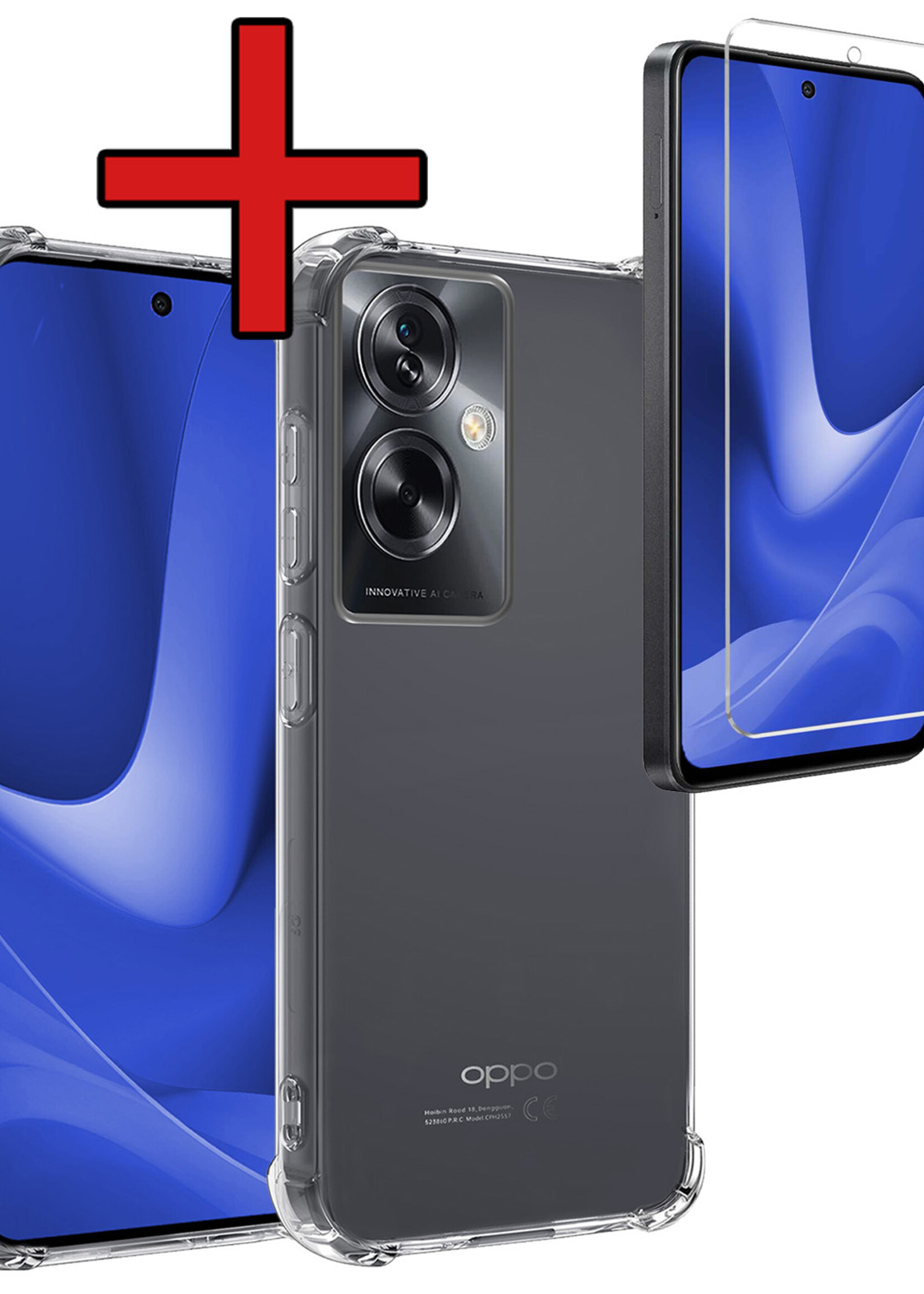BTH Hoesje Geschikt voor OPPO A79 Hoesje Siliconen Shock Proof Case Hoes Met Screenprotector - Hoes Geschikt voor OPPO A79 Hoes Cover Case Shockproof - Transparant