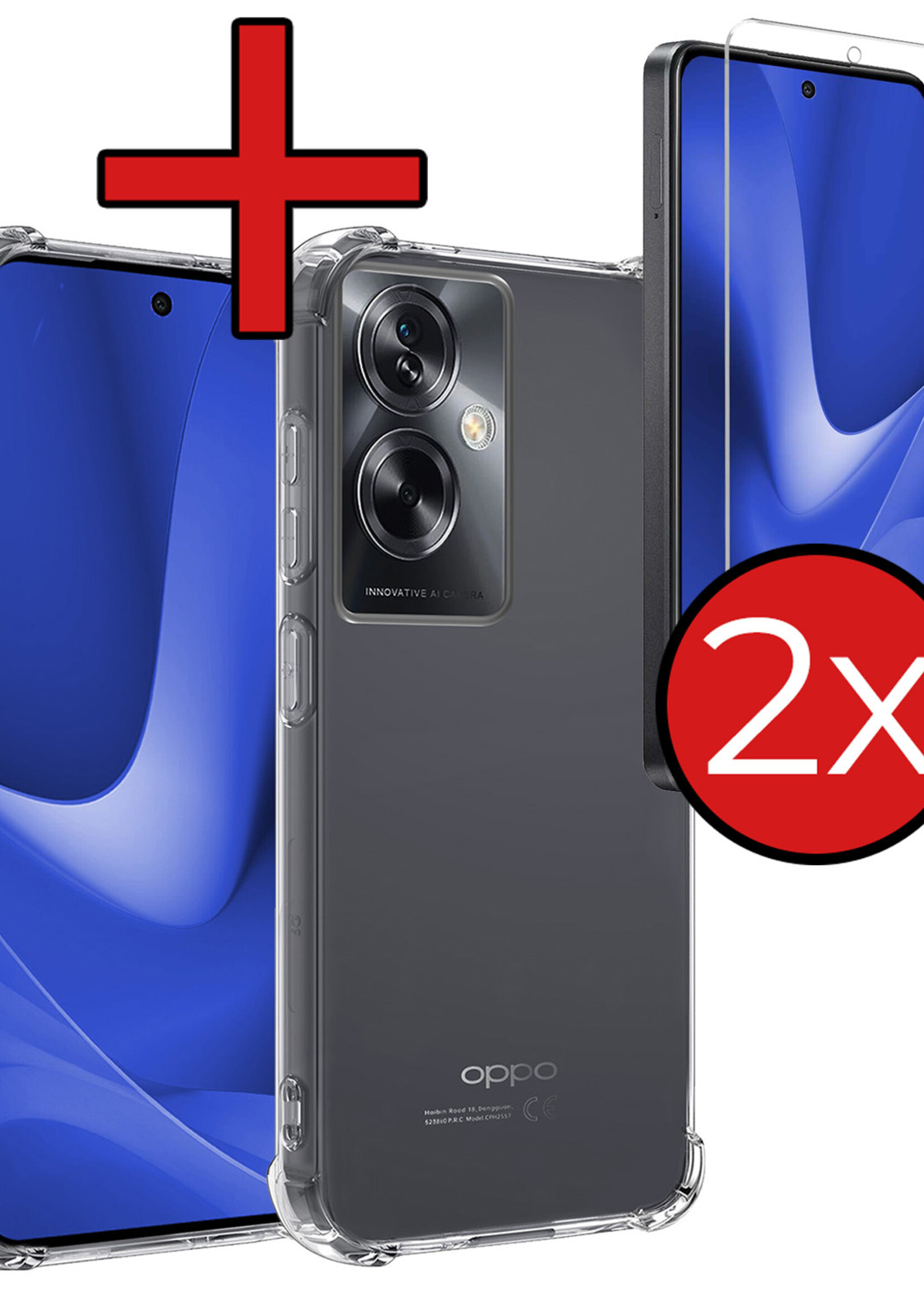 BTH Hoesje Geschikt voor OPPO A79 Hoesje Siliconen Shock Proof Case Hoes Met 2x Screenprotector - Hoes Geschikt voor OPPO A79 Hoes Cover Case Shockproof - Transparant