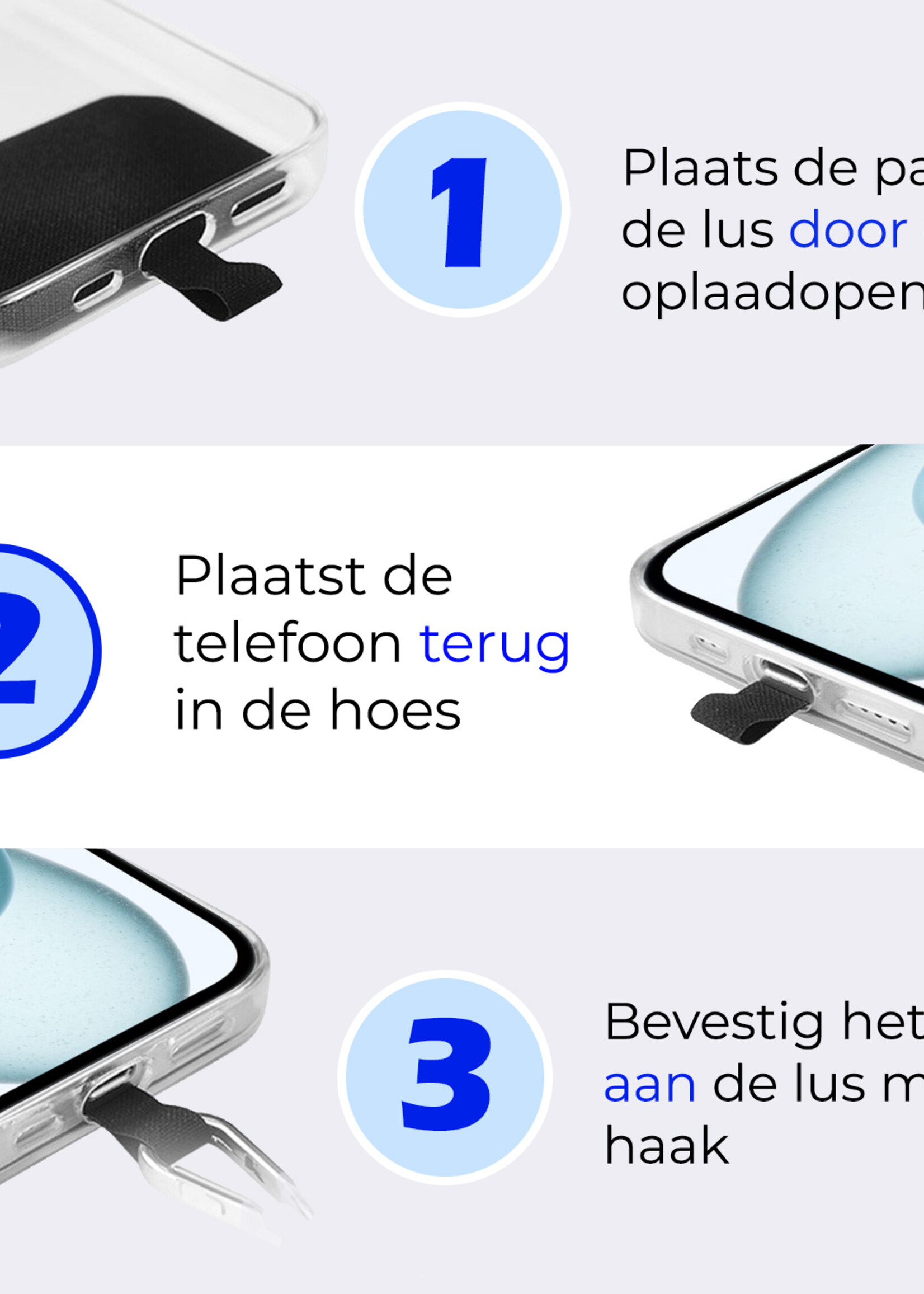 BTH Telefoonkoord Universeel Verstelbaar Telefoon Koord Telefoonkoorden Telefoonketting - 150 cm - Zwart