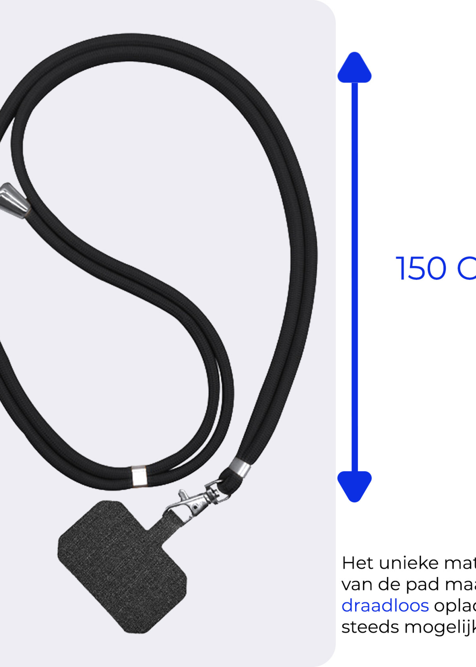 BTH Telefoonkoord Universeel Verstelbaar Telefoon Koord Telefoonkoorden Telefoonketting - 150 cm - Zwart
