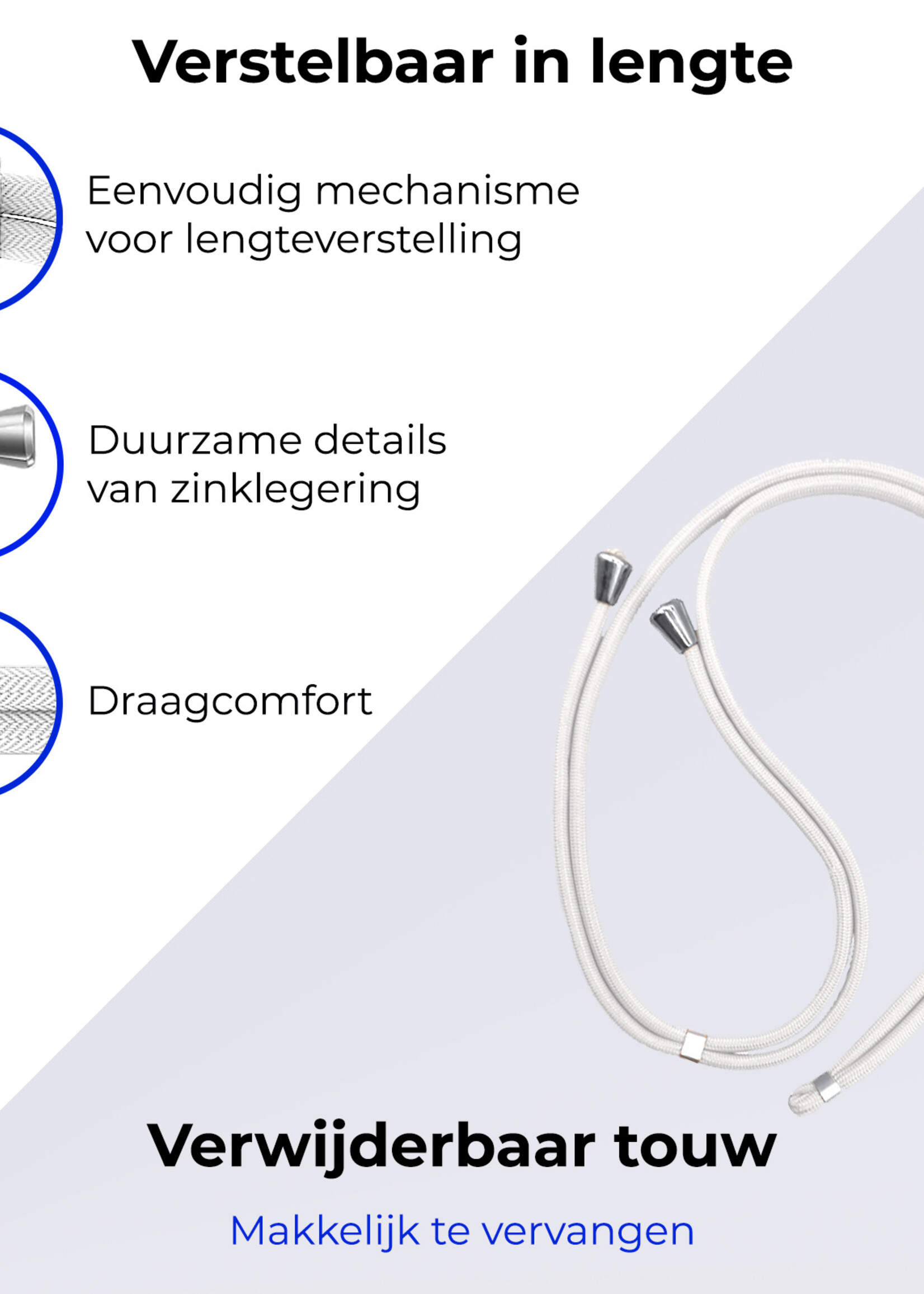 BTH Telefoonkoord Universeel Verstelbaar Telefoon Koord Telefoonkoorden Telefoonketting - 150 cm - Wit