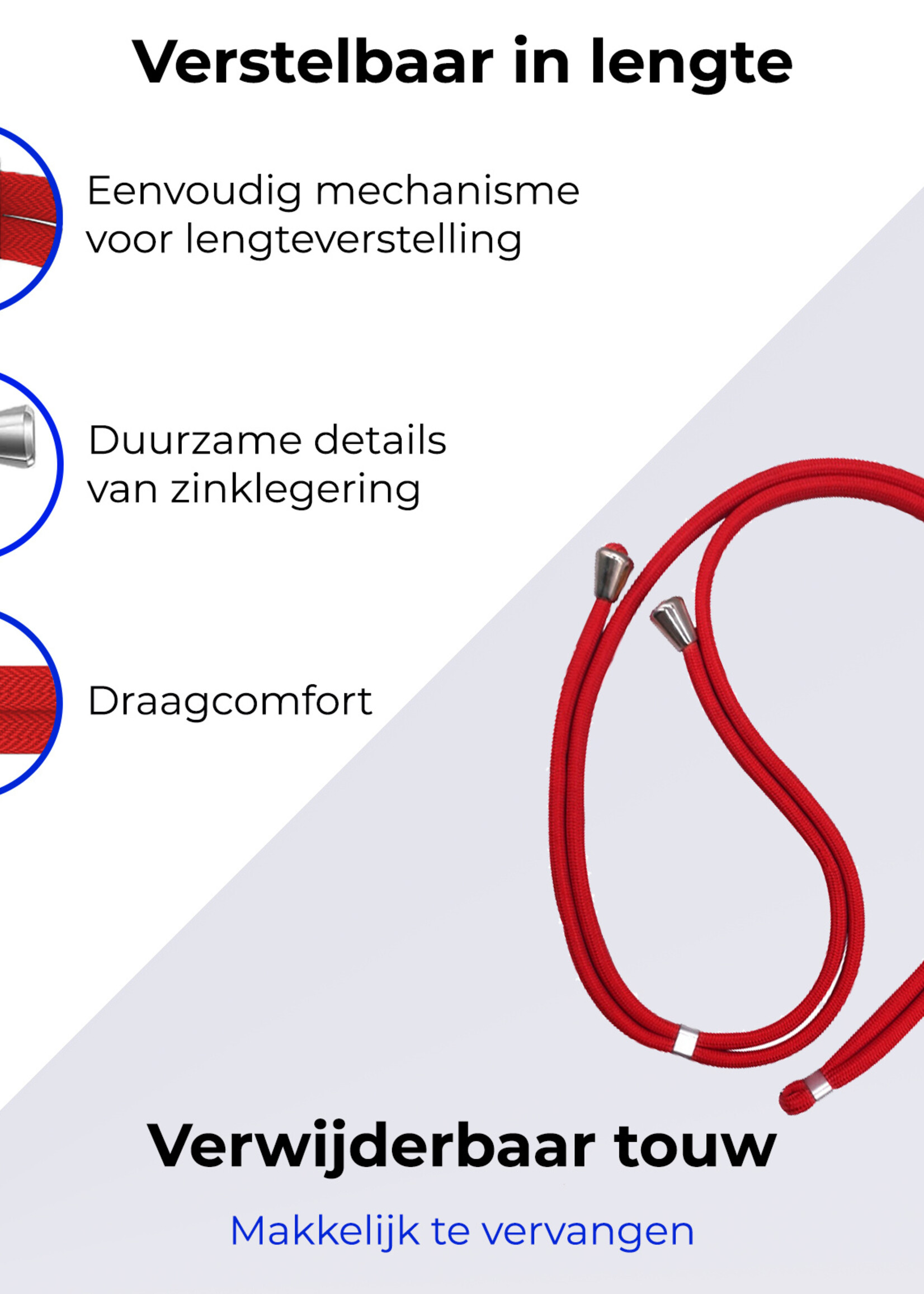 BTH Telefoonkoord Universeel Verstelbaar Telefoon Koord Telefoonkoorden Telefoonketting - 150 cm - Rood