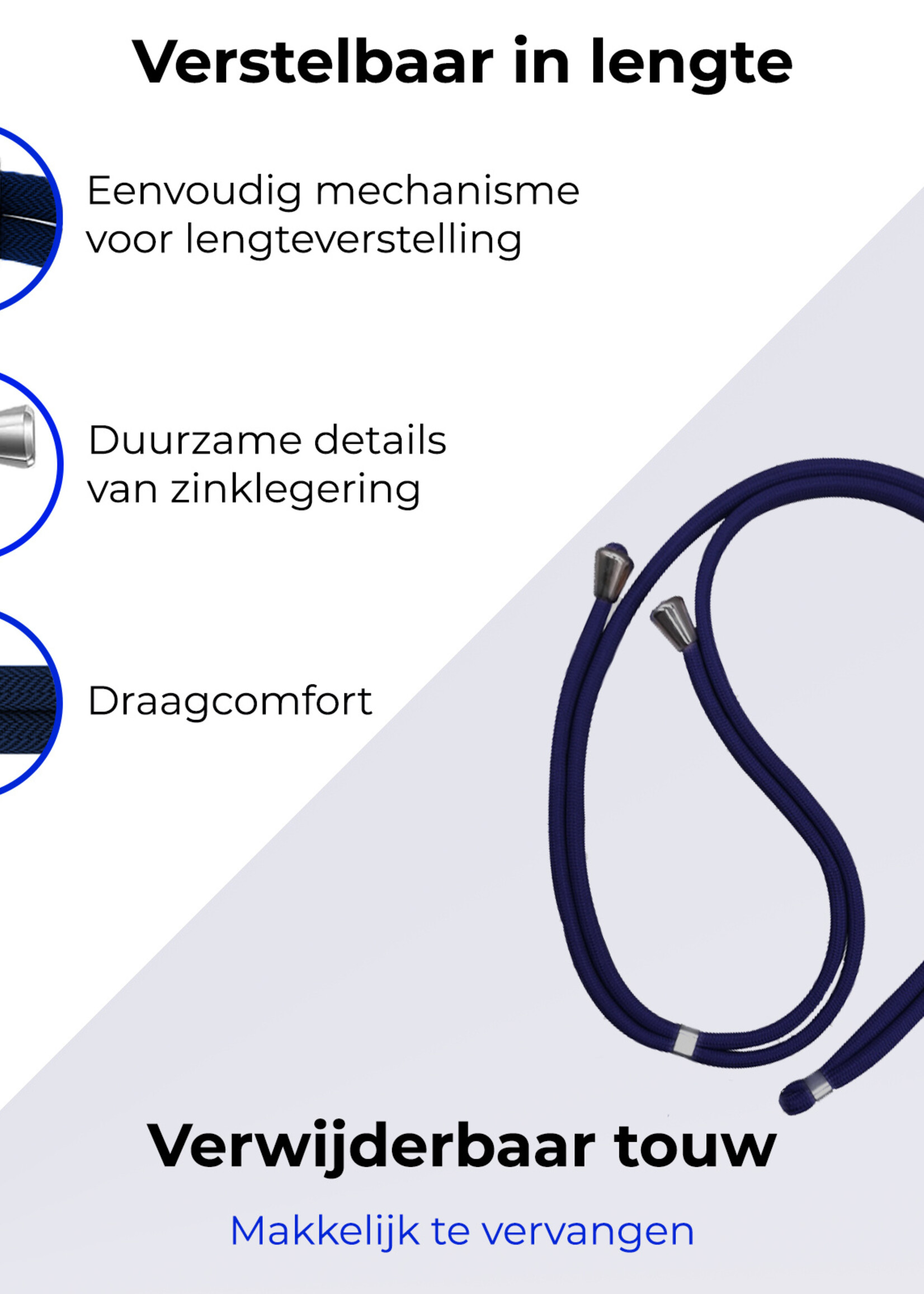 BTH Telefoonkoord Universeel Verstelbaar Telefoon Koord Telefoonkoorden Telefoonketting - 150 cm - Donkerblauw