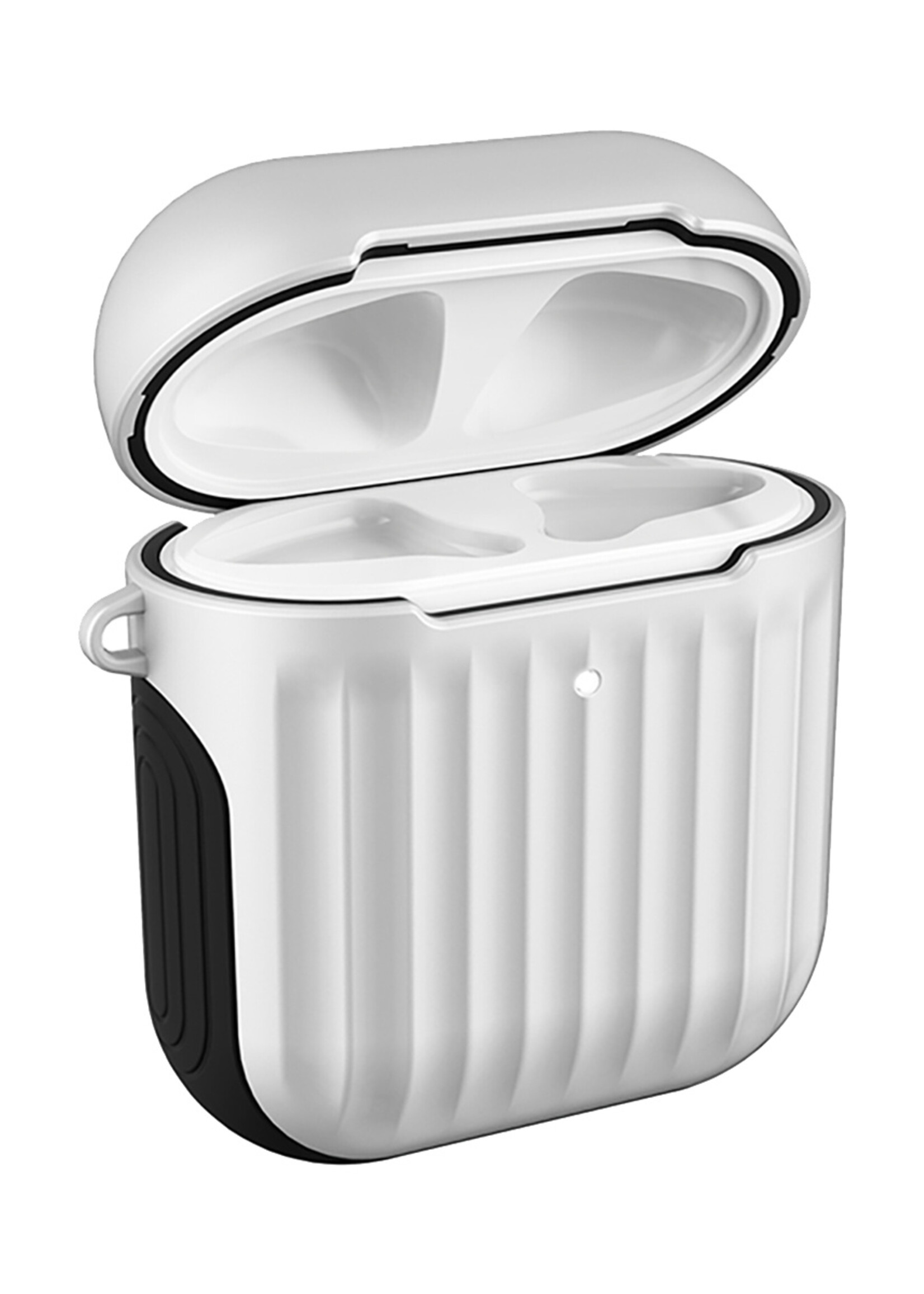 BTH Case Geschikt voor AirPods 2 Hoesje Hoes Hard Cover Ribbels - Hoesje Geschikt voor Apple Airpods 2 Case Met Ribbels - Wit