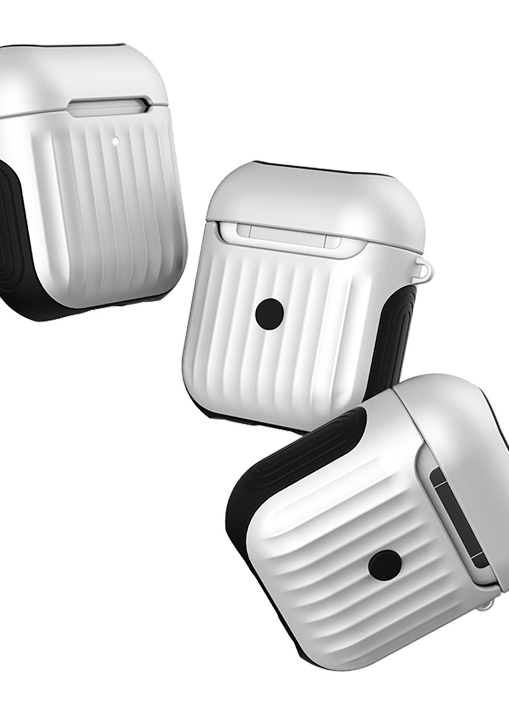 BTH Case Geschikt voor AirPods 2 Hoesje Hoes Hard Cover Ribbels - Hoesje Geschikt voor Apple Airpods 2 Case Met Ribbels - Wit