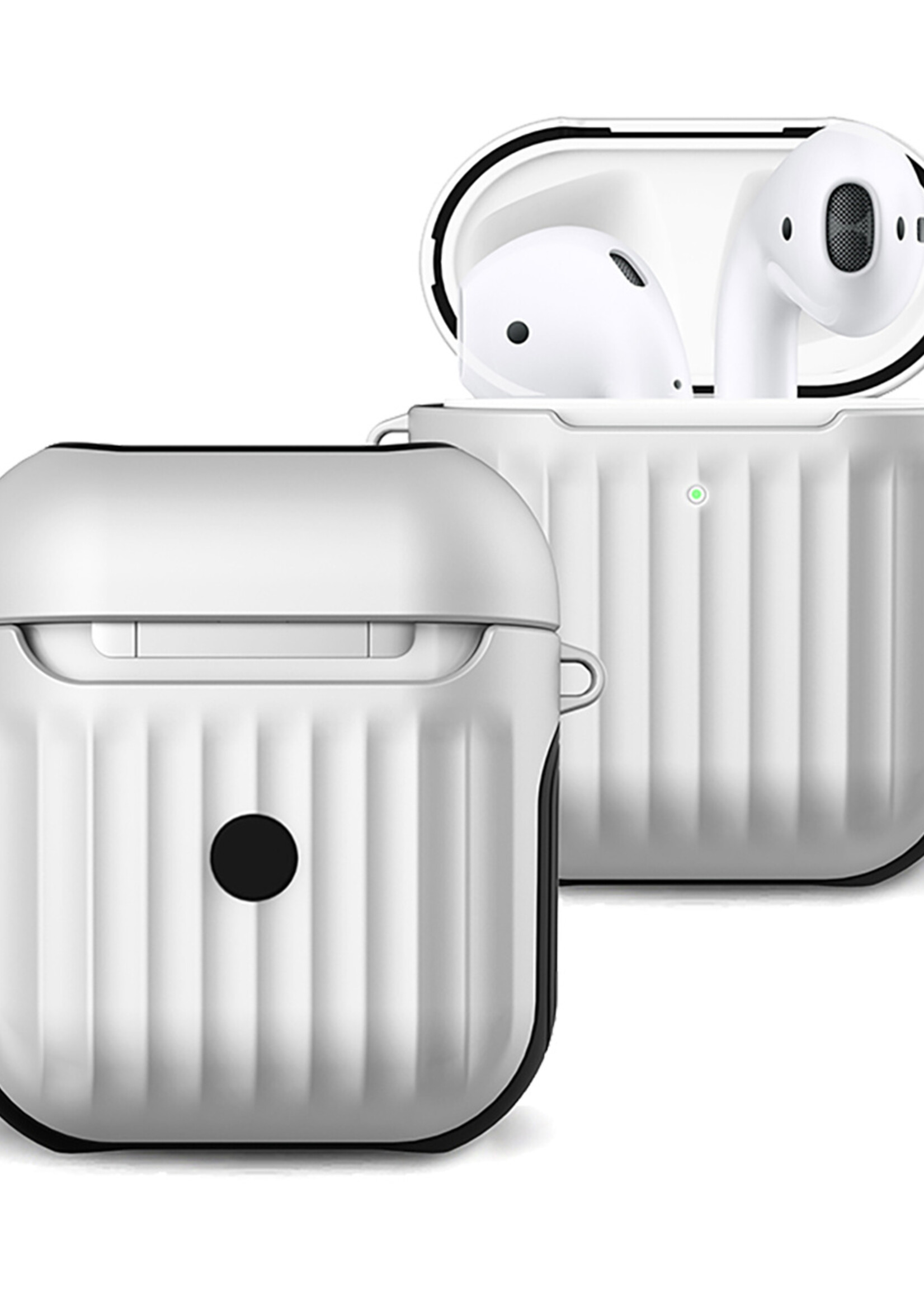BTH Case Geschikt voor AirPods 2 Hoesje Hoes Hard Cover Ribbels - Hoesje Geschikt voor Apple Airpods 2 Case Met Ribbels - Wit