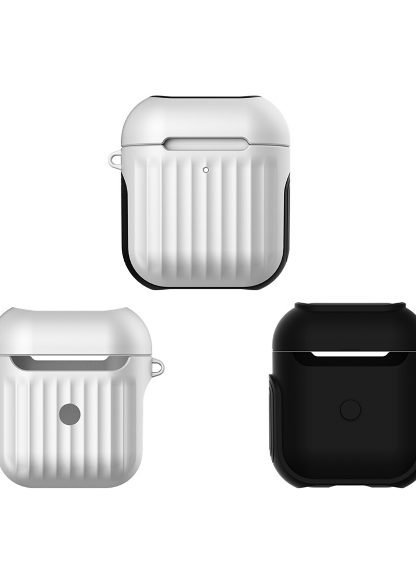 BTH Case Geschikt voor AirPods 2 Hoesje Hoes Hard Cover Ribbels - Hoesje Geschikt voor Apple Airpods 2 Case Met Ribbels - Wit