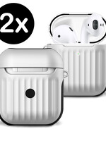 BTH BTH Hoes Voor Apple AirPods 1 Case Hoesje Hard Cover Ribbels - Wit - 2 PACK