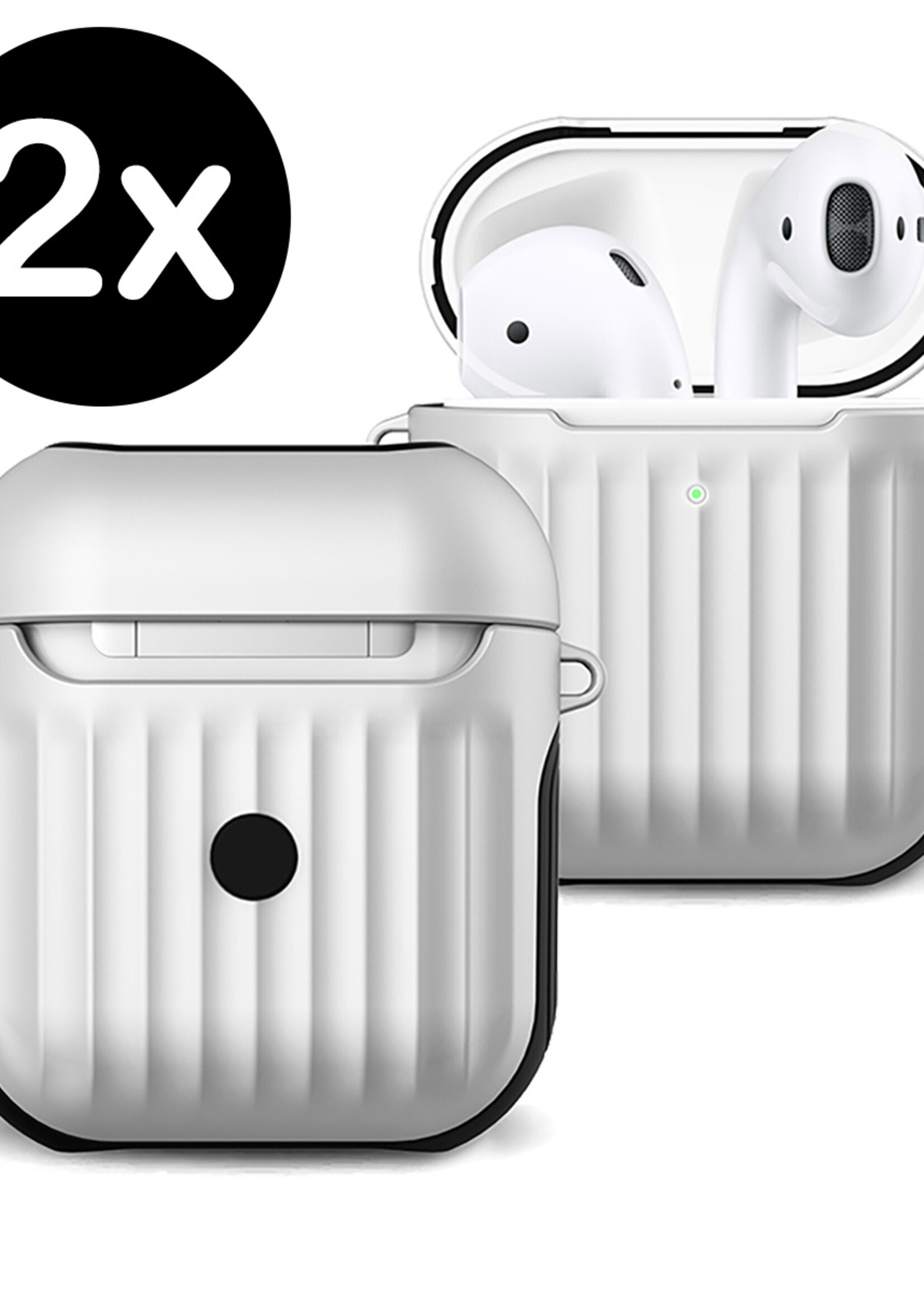 BTH Case Geschikt voor AirPods 1 Hoesje Hoes Hard Cover Ribbels - Hoesje Geschikt voor Apple Airpods 1 Case Met Ribbels - Wit - 2 PACK