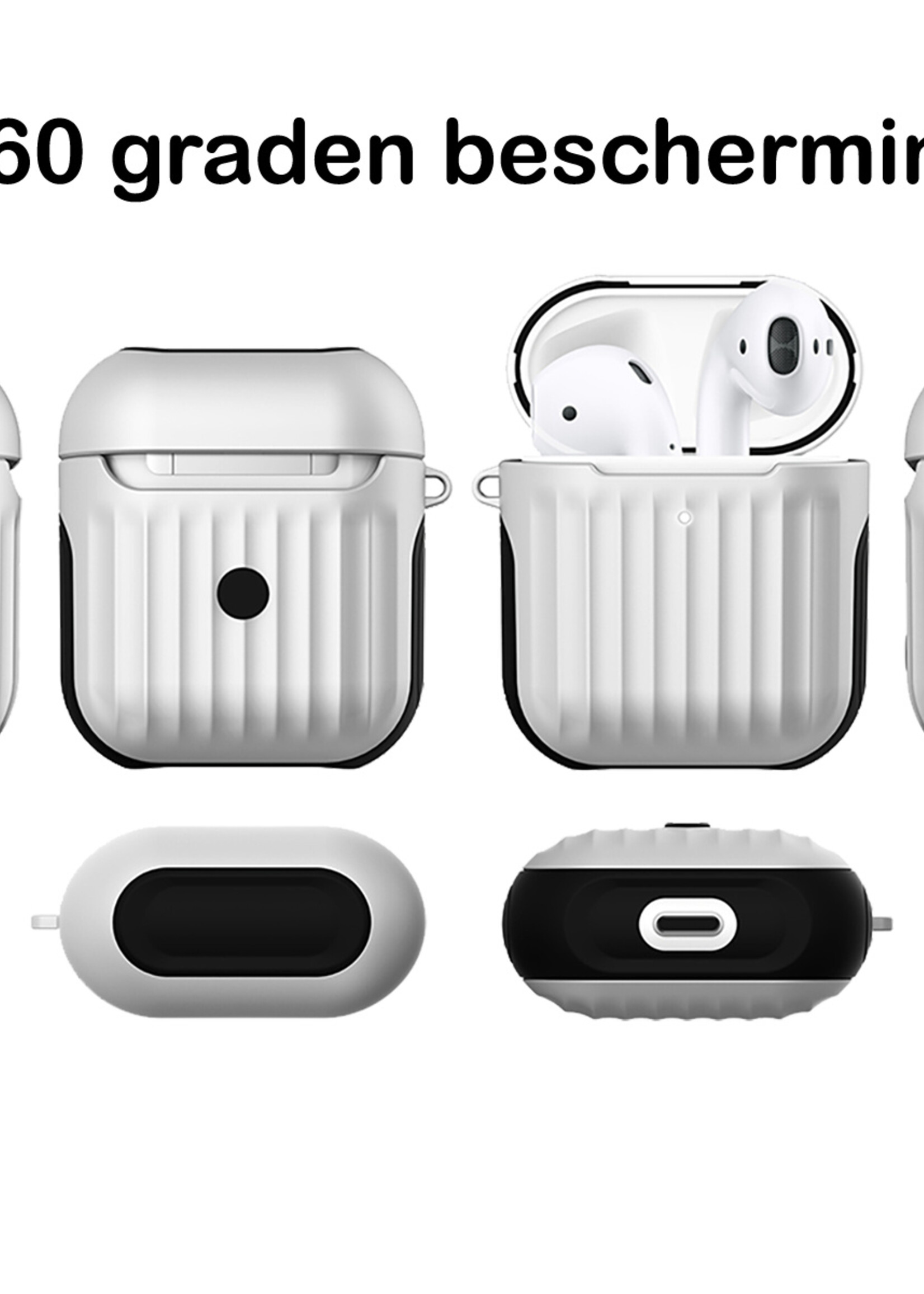 BTH Case Geschikt voor AirPods 1 Hoesje Hoes Hard Cover Ribbels - Hoesje Geschikt voor Apple Airpods 1 Case Met Ribbels - Wit - 2 PACK